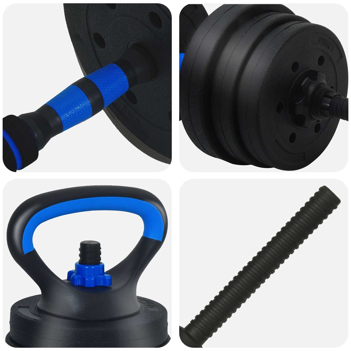 4-in-1 Dumbbell Barbell Kettlebell Set 20 kg Zwart en Blauw is nu te koop bij PeponiXL, paradijselijk wonen!