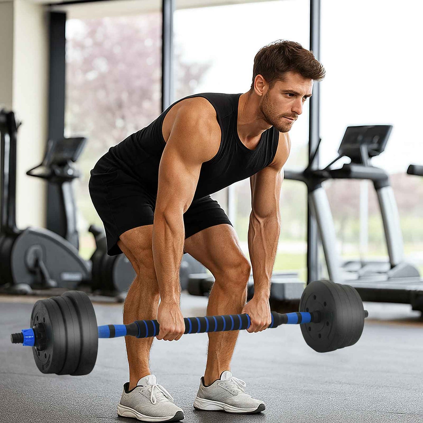 4-in-1 Dumbbell Barbell Kettlebell Set 20 kg Zwart en Blauw is nu te koop bij PeponiXL, paradijselijk wonen!