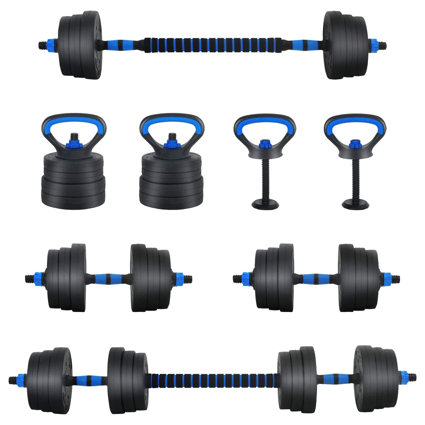 4-in-1 Dumbbell Barbell Kettlebell Set 20 kg Zwart en Blauw is nu te koop bij PeponiXL, paradijselijk wonen!