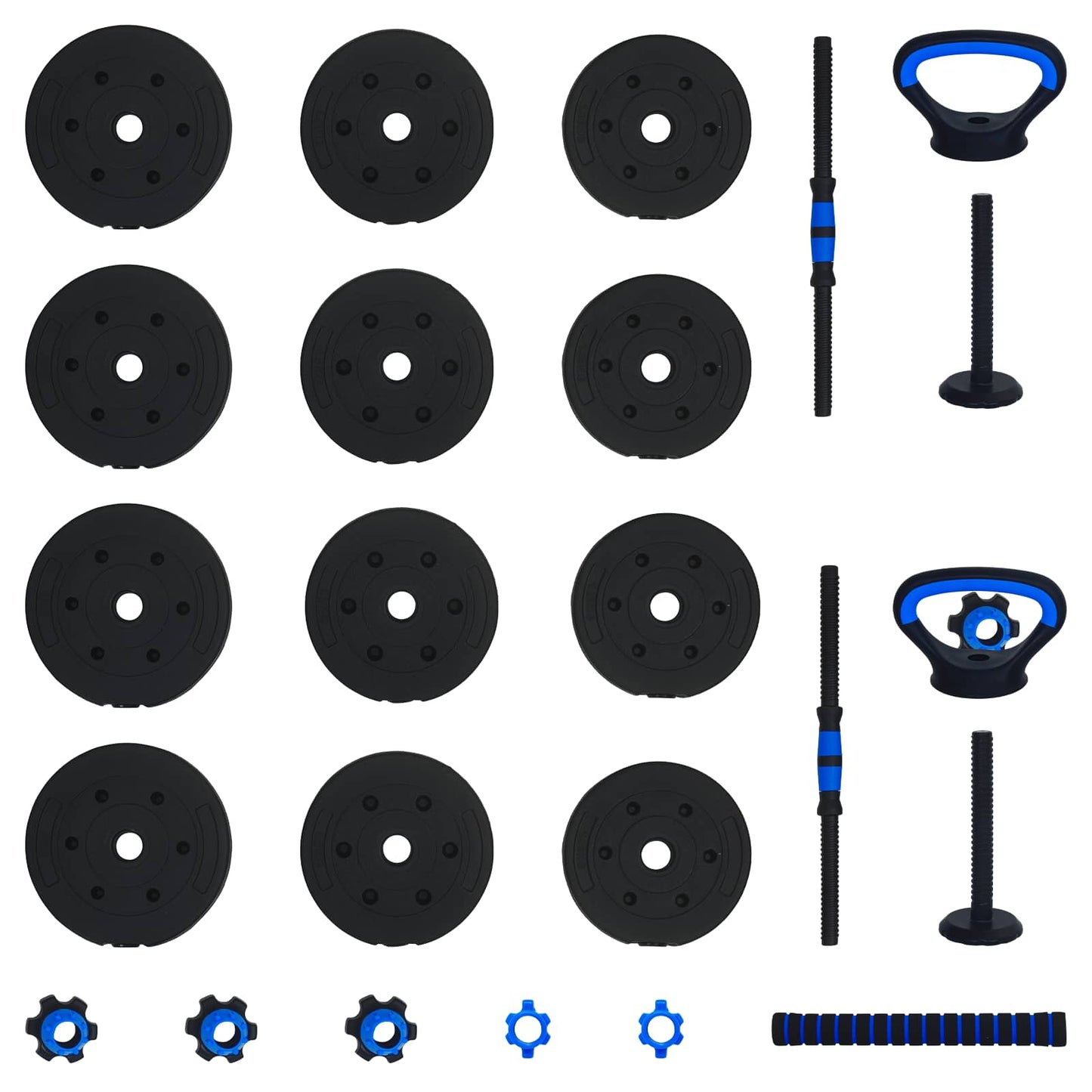 4-in-1 Dumbbell Barbell Kettlebell Set 20 kg Zwart en Blauw is nu te koop bij PeponiXL, paradijselijk wonen!