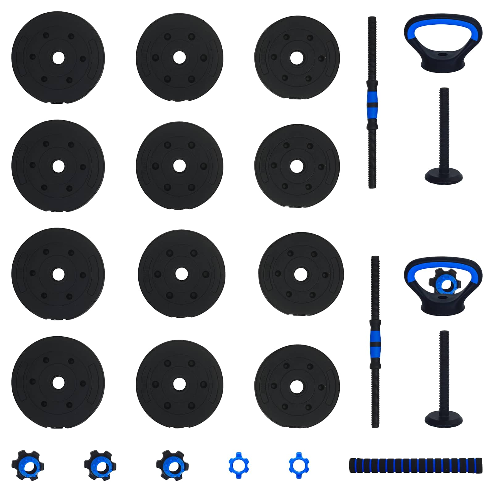 4-in-1 Dumbbell Barbell Kettlebell Set 20 kg Zwart en Blauw is nu te koop bij PeponiXL, paradijselijk wonen!
