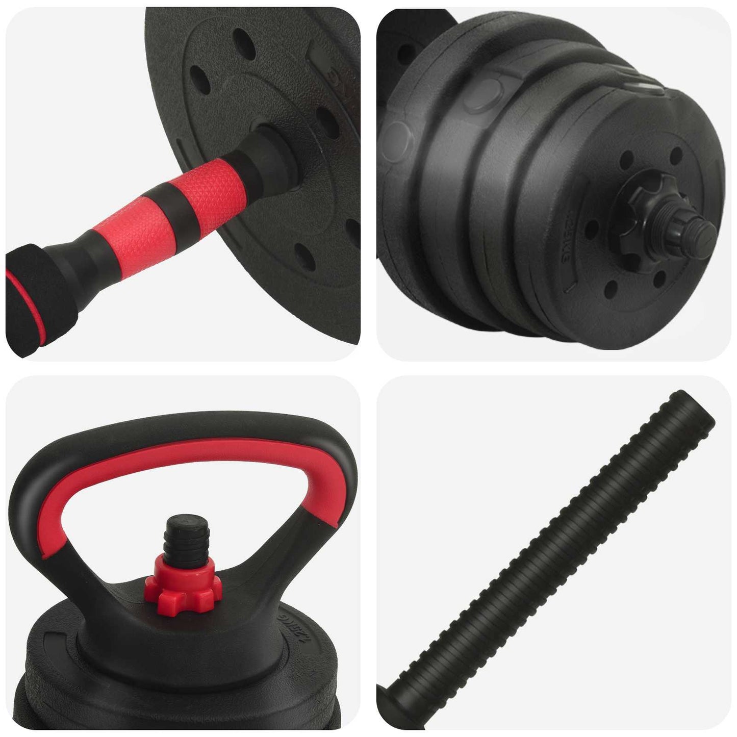 4-in-1 Dumbbell Barbell Kettlebell Set 30 kg Zwart en Rood is nu te koop bij PeponiXL, paradijselijk wonen!