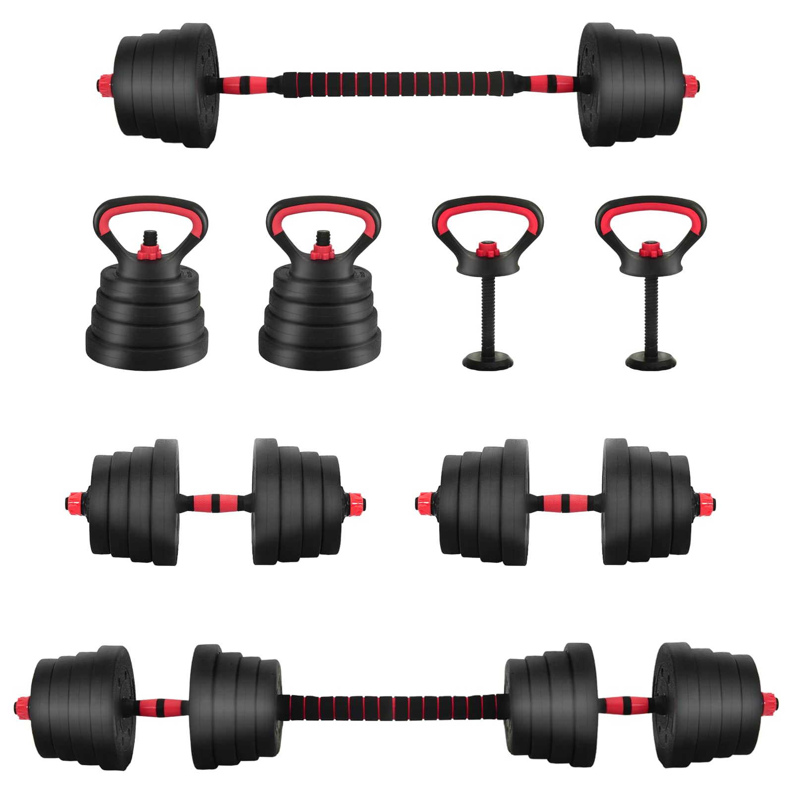 4-in-1 Dumbbell Barbell Kettlebell Set 30 kg Zwart en Rood is nu te koop bij PeponiXL, paradijselijk wonen!