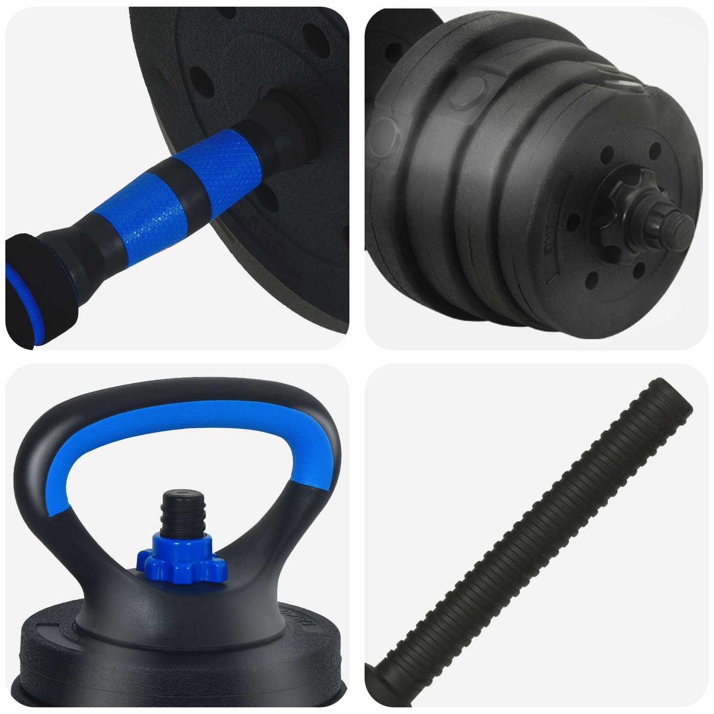 4-in-1 Dumbbell Barbell Kettlebell Set 30 kg Zwart en Blauw is nu te koop bij PeponiXL, paradijselijk wonen!