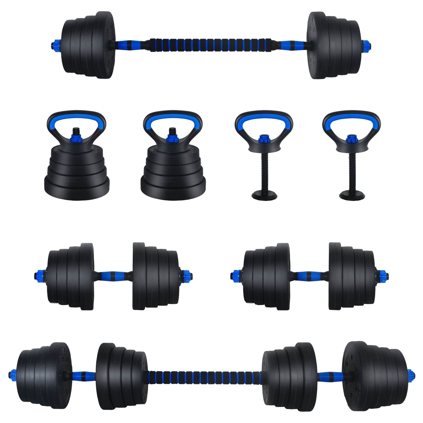 4-in-1 Dumbbell Barbell Kettlebell Set 30 kg Zwart en Blauw is nu te koop bij PeponiXL, paradijselijk wonen!
