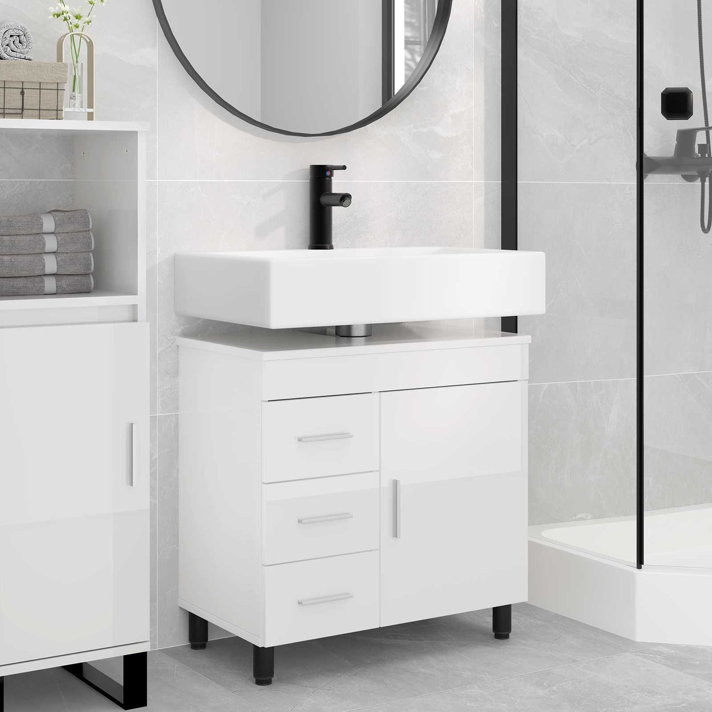 Badkamer Waskom Hoogglans Wit 60 x 35 x 60 cm Bewerkt hout is nu te koop bij PeponiXL, paradijselijk wonen!