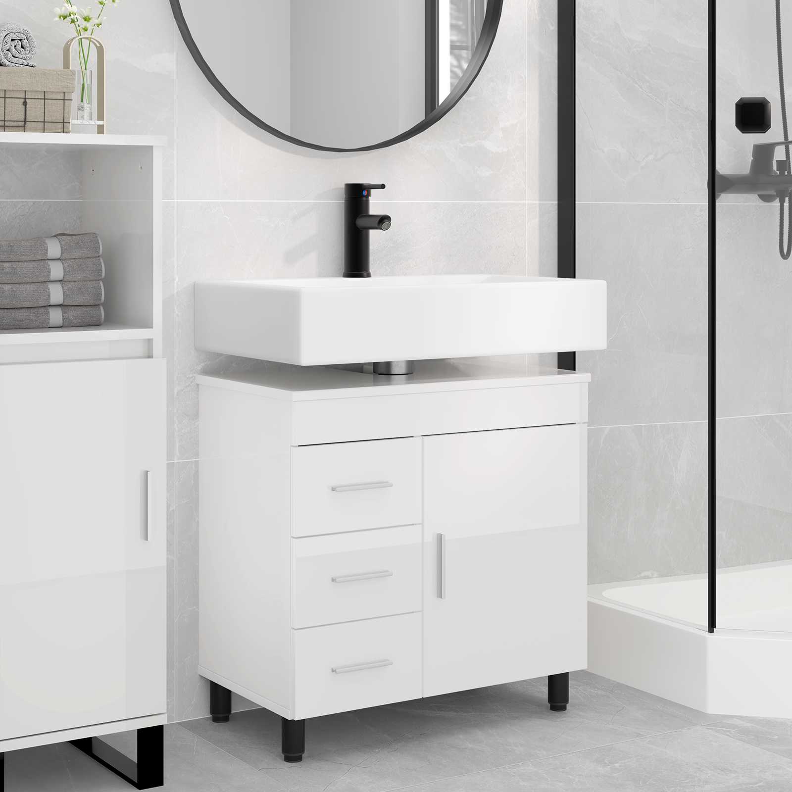 Badkamer Waskom Hoogglans Wit 60 x 35 x 60 cm Bewerkt hout is nu te koop bij PeponiXL, paradijselijk wonen!