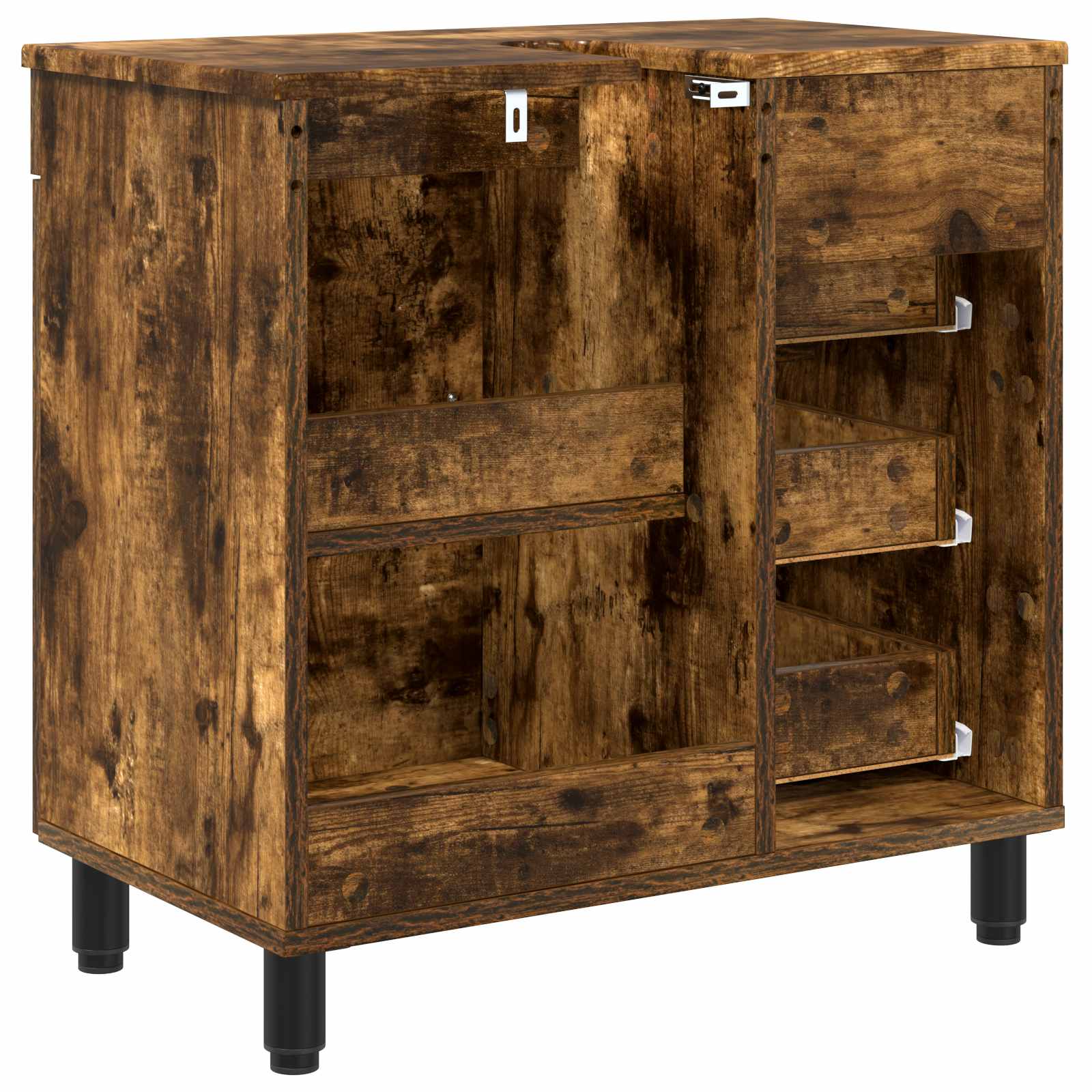 Badkamer Waskom Gerookt eiken 60 x 35 x 60 cm Bewerkt hout is nu te koop bij PeponiXL, paradijselijk wonen!