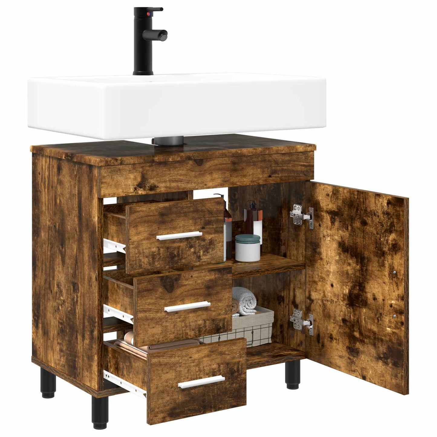 Badkamer Waskom Gerookt eiken 60 x 35 x 60 cm Bewerkt hout is nu te koop bij PeponiXL, paradijselijk wonen!