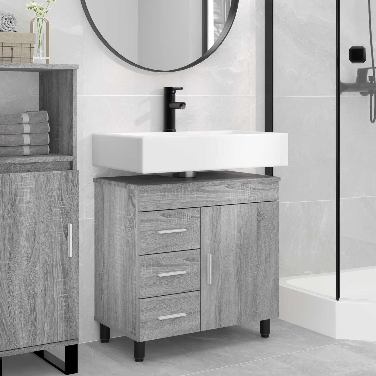 Badkamer Waskom Grijs Sonoma 60 x 35 x 60 cm Bewerkt hout is nu te koop bij PeponiXL, paradijselijk wonen!