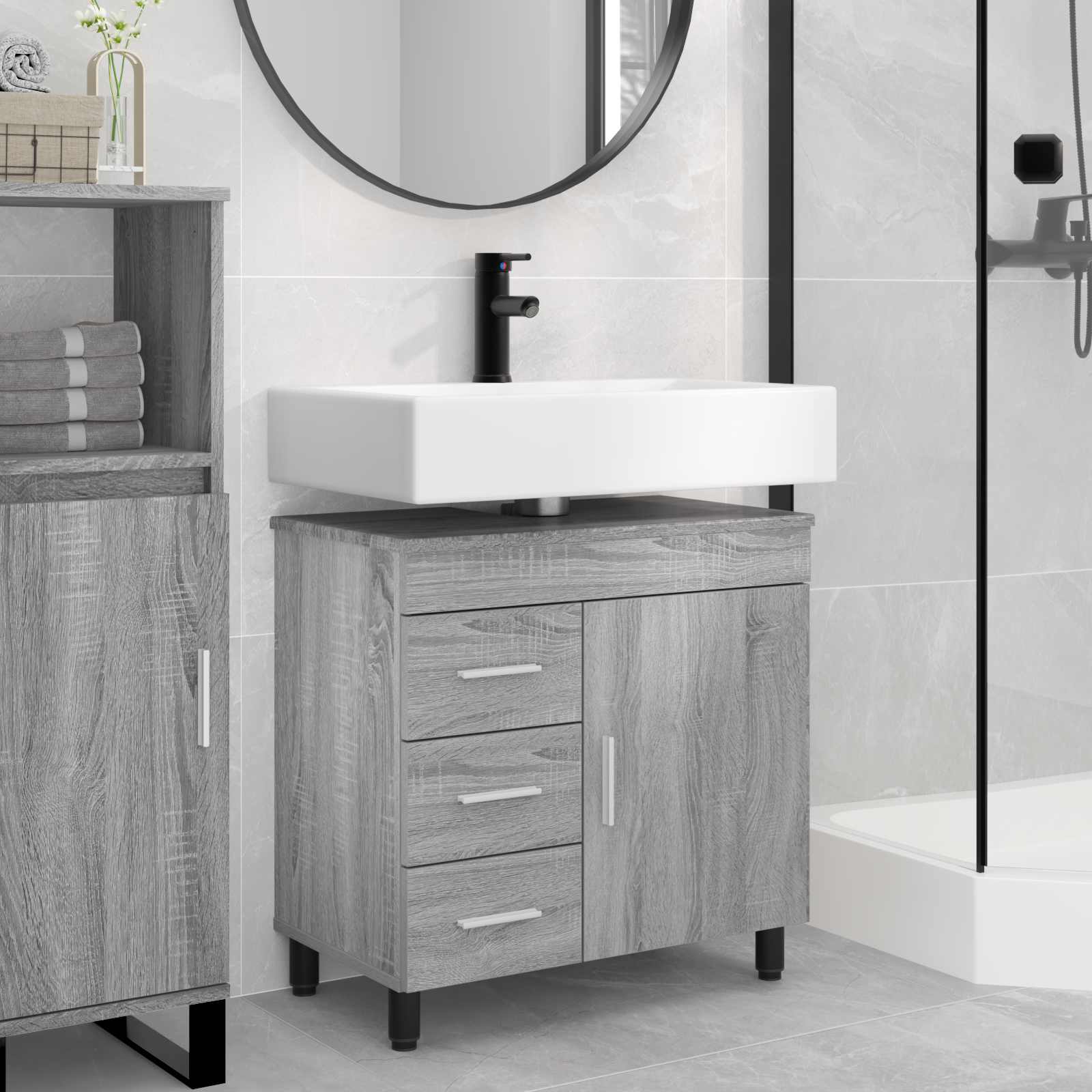 Badkamer Waskom Grijs Sonoma 60 x 35 x 60 cm Bewerkt hout is nu te koop bij PeponiXL, paradijselijk wonen!