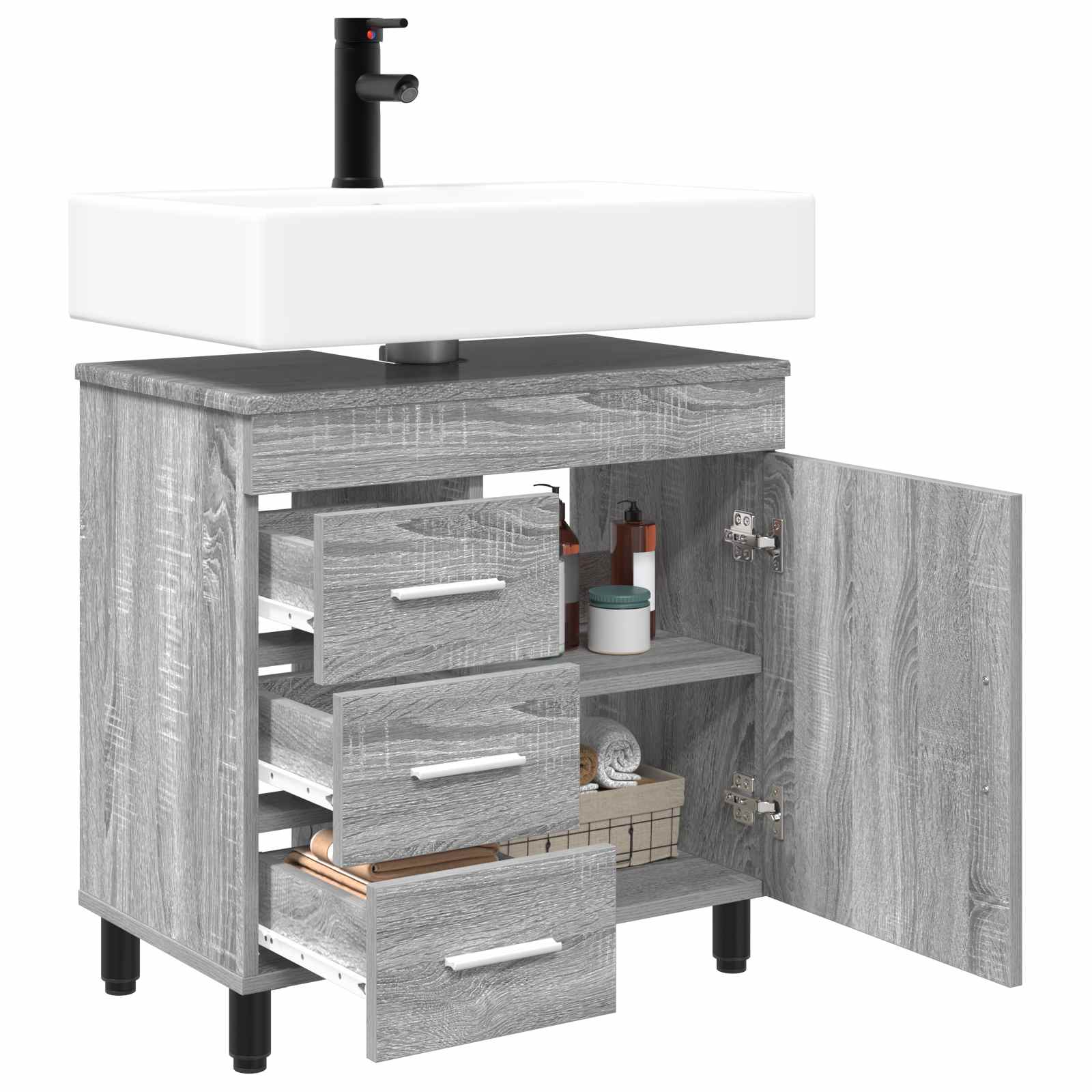 Badkamer Waskom Grijs Sonoma 60 x 35 x 60 cm Bewerkt hout is nu te koop bij PeponiXL, paradijselijk wonen!