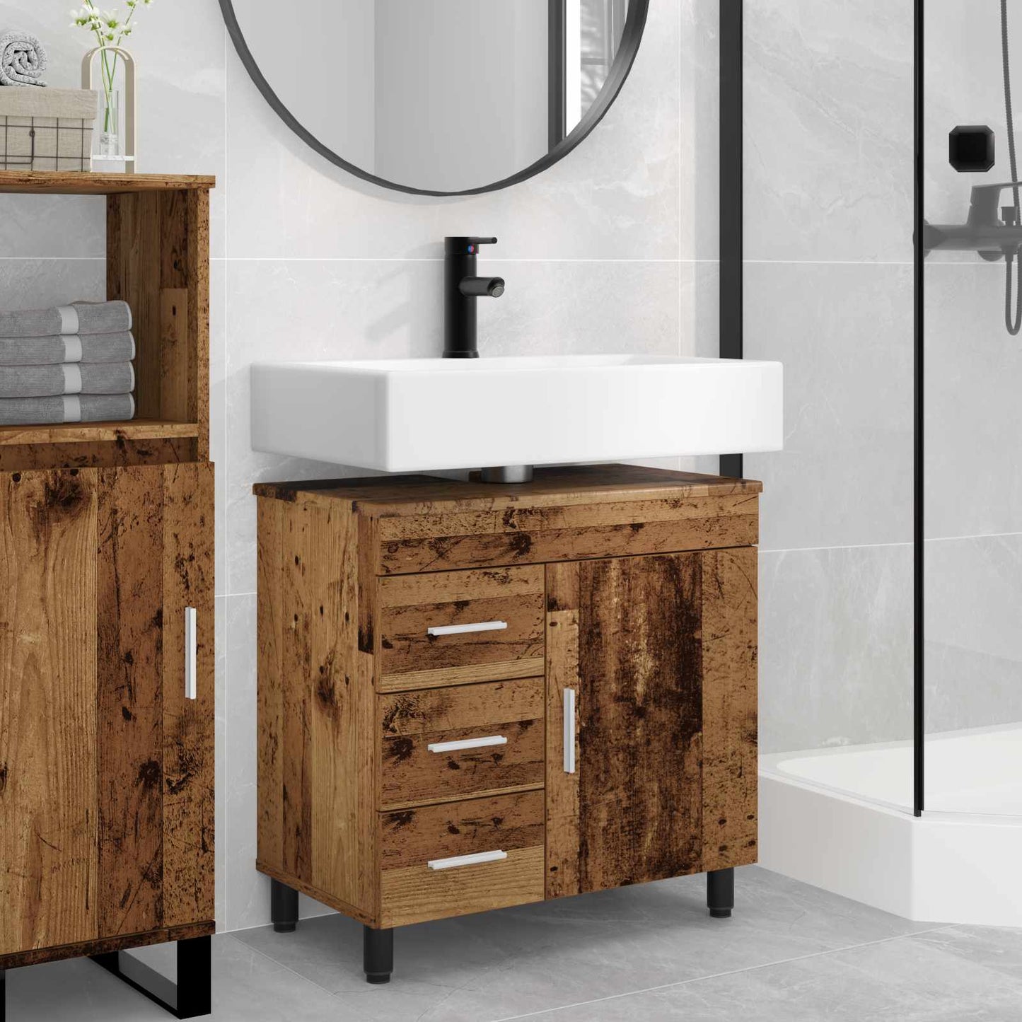 Badkamer Waskom Oud hout 60 x 35 x 60 cm Bewerkt hout is nu te koop bij PeponiXL, paradijselijk wonen!
