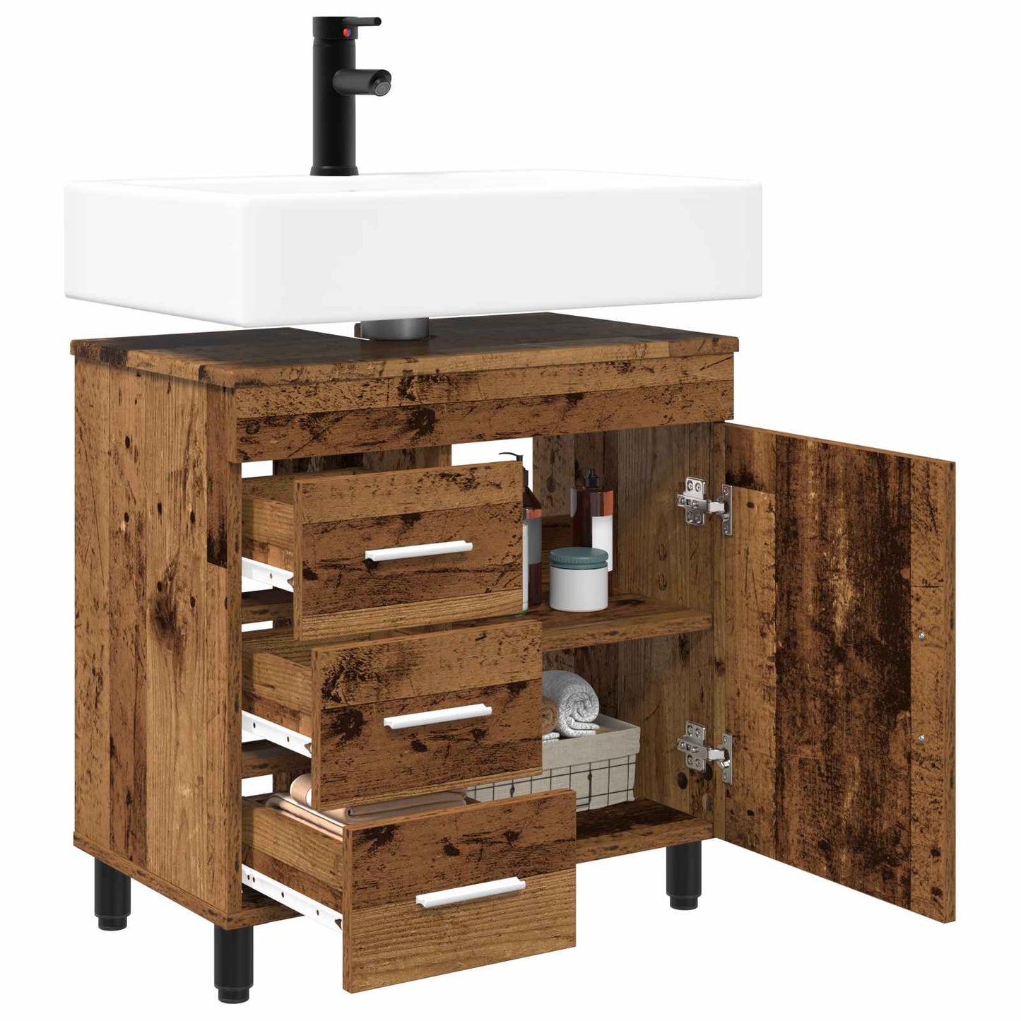 Badkamer Waskom Oud hout 60 x 35 x 60 cm Bewerkt hout is nu te koop bij PeponiXL, paradijselijk wonen!