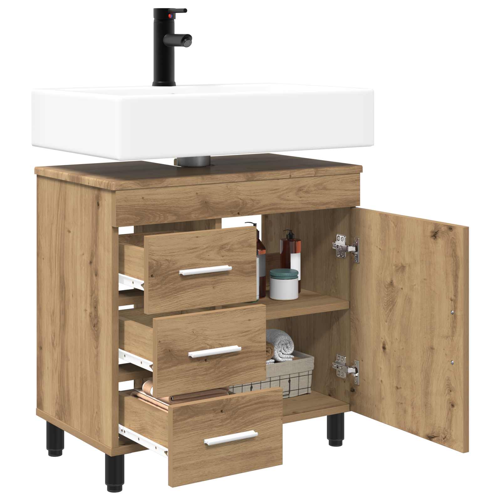 Badkamer Waskom Artisanaal eiken 60 x 35 x 60 cm Bewerkt hout is nu te koop bij PeponiXL, paradijselijk wonen!