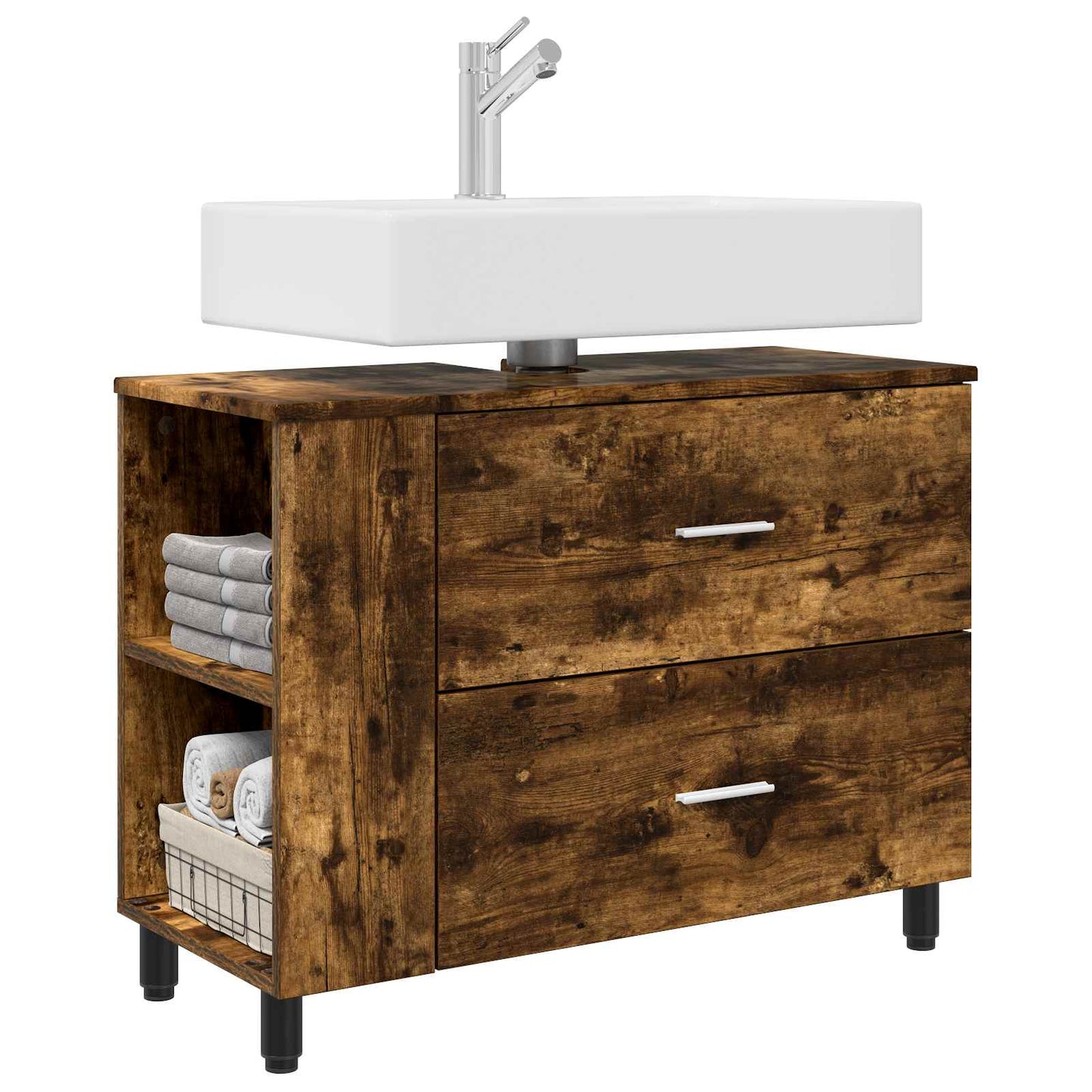 Badkamer Waskom Gerookt eiken 80 x 35 x 60 cm Bewerkt hout is nu te koop bij PeponiXL, paradijselijk wonen!