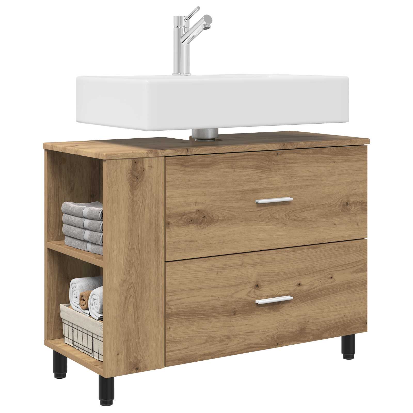 Badkamer Waskom Artisanaal eiken 80 x 35 x 60 cm Bewerkt hout is nu te koop bij PeponiXL, paradijselijk wonen!
