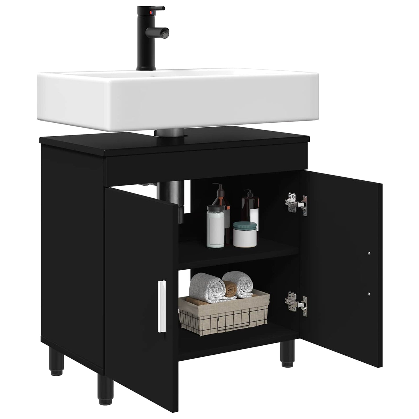 Badkamer Waskom Zwart 60 x 35 x 60 cm Bewerkt hout is nu te koop bij PeponiXL, paradijselijk wonen!