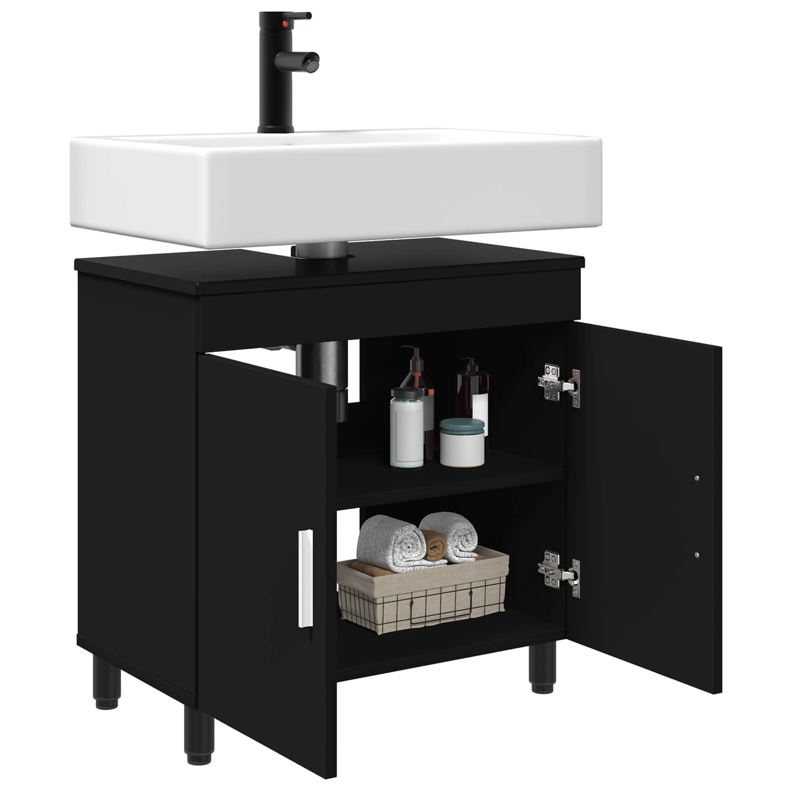 Badkamer Waskom Zwart 60 x 35 x 60 cm Bewerkt hout is nu te koop bij PeponiXL, paradijselijk wonen!