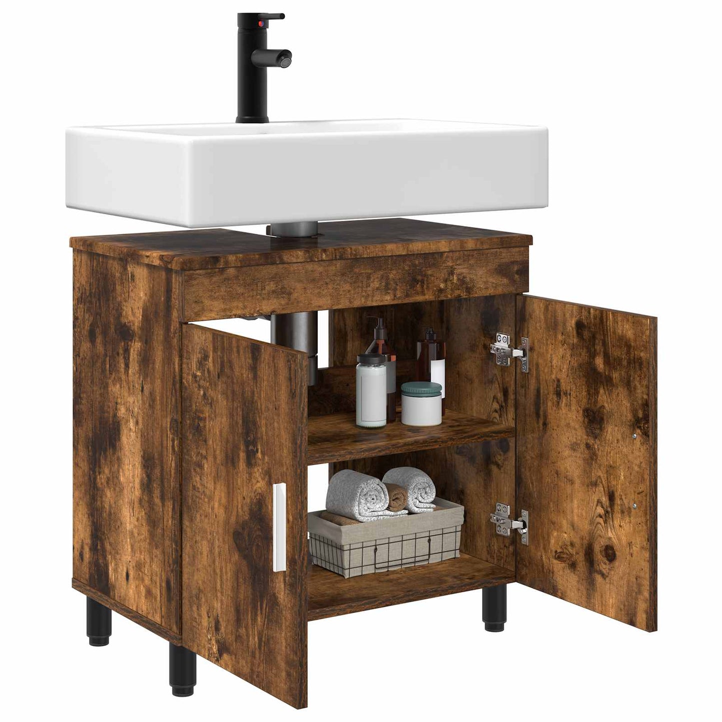 Badkamer Waskom Gerookt eiken 60 x 35 x 60 cm Bewerkt hout is nu te koop bij PeponiXL, paradijselijk wonen!