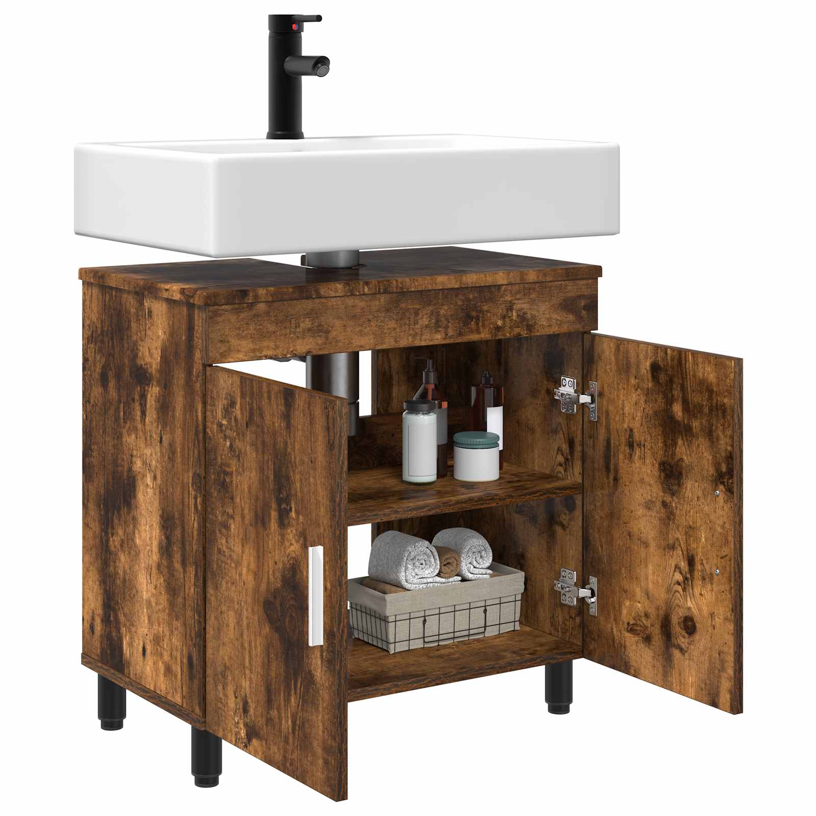 Badkamer Waskom Gerookt eiken 60 x 35 x 60 cm Bewerkt hout is nu te koop bij PeponiXL, paradijselijk wonen!
