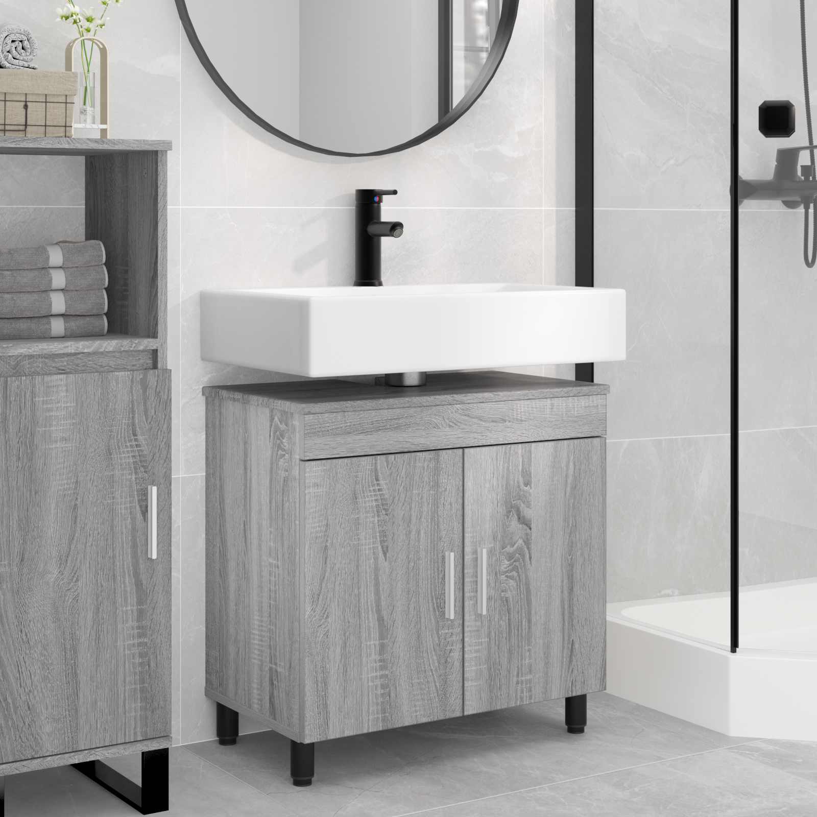 Badkamer Waskom Grijs Sonoma 60 x 35 x 60 cm Bewerkt hout is nu te koop bij PeponiXL, paradijselijk wonen!
