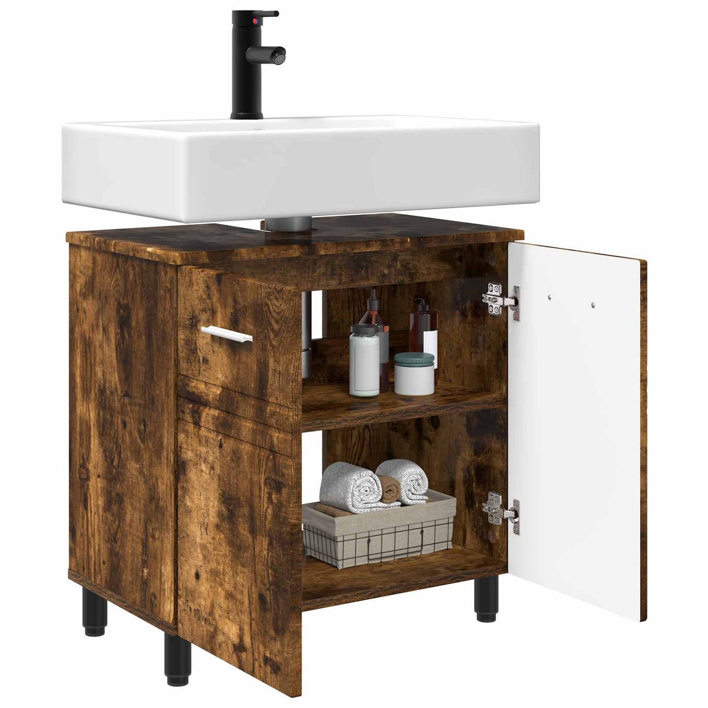 Badkamer Waskom Gerookt eiken 60 x 35 x 60 cm Bewerkt hout is nu te koop bij PeponiXL, paradijselijk wonen!
