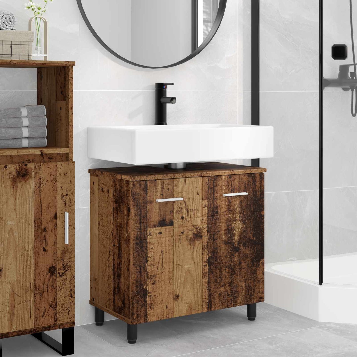 Badkamer Waskom Oud hout 60 x 35 x 60 cm Bewerkt hout is nu te koop bij PeponiXL, paradijselijk wonen!