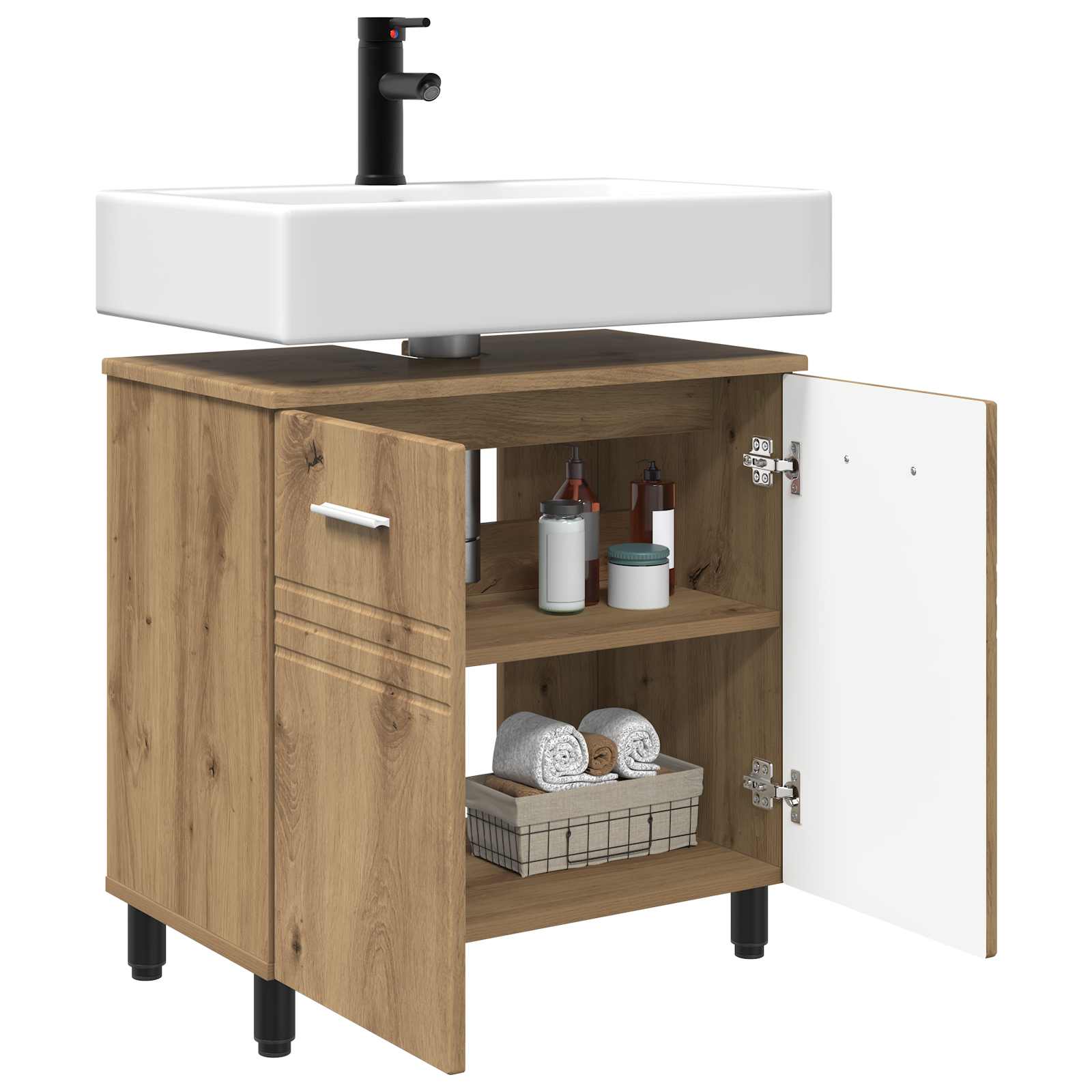 Badkamer Waskom Artisanaal eiken 60 x 35 x 60 cm Bewerkt hout is nu te koop bij PeponiXL, paradijselijk wonen!