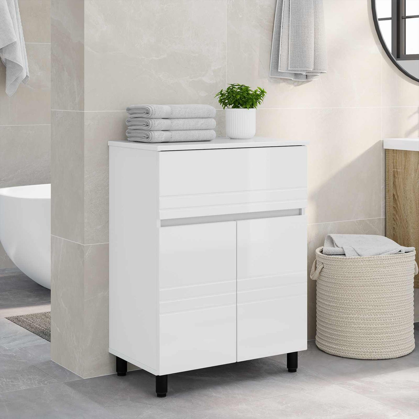 Badkamer Waskom Hoogglans Wit 60 x 35 x 80 cm Bewerkt hout is nu te koop bij PeponiXL, paradijselijk wonen!