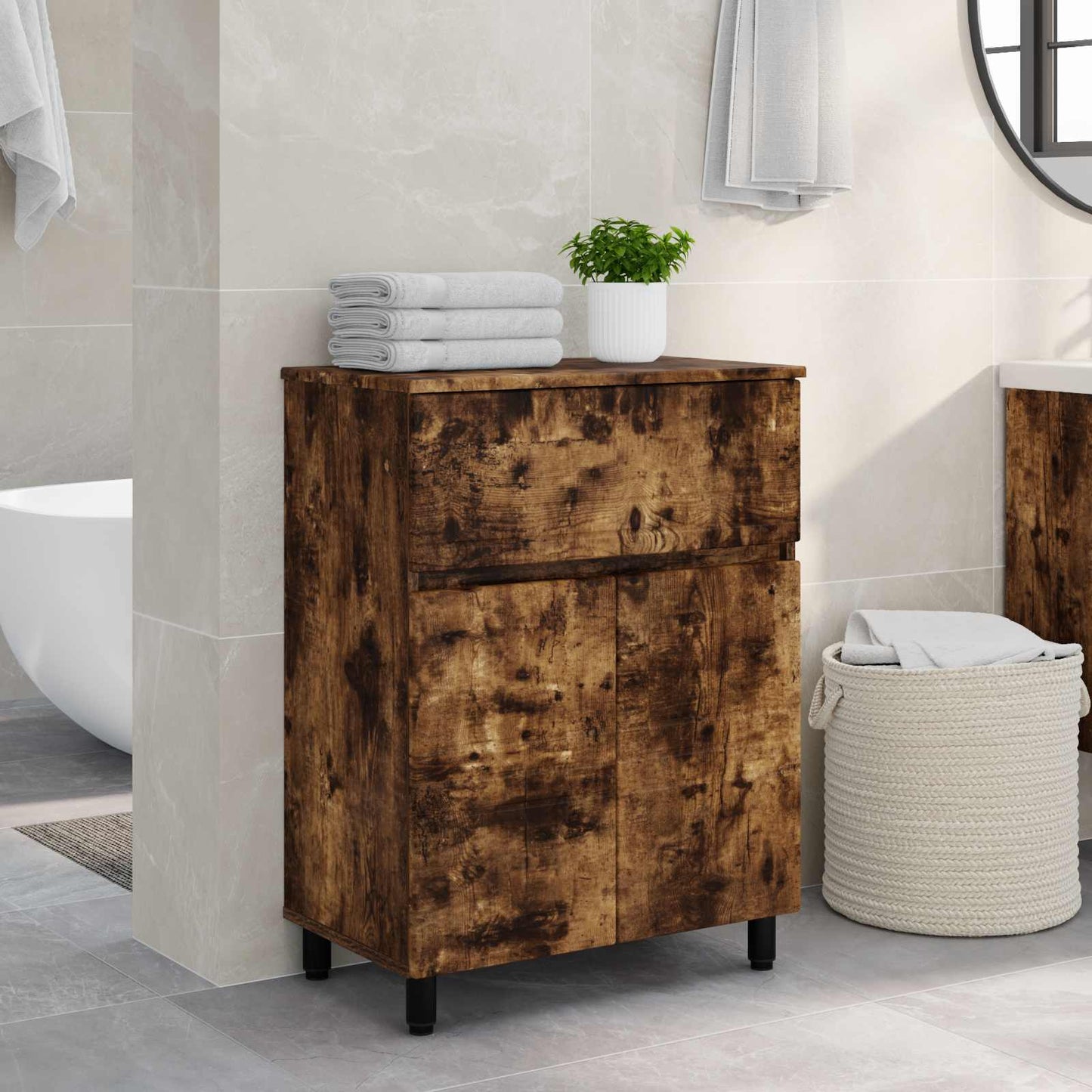 Badkamer Waskom Gerookt eiken 60 x 35 x 80 cm Bewerkt hout is nu te koop bij PeponiXL, paradijselijk wonen!