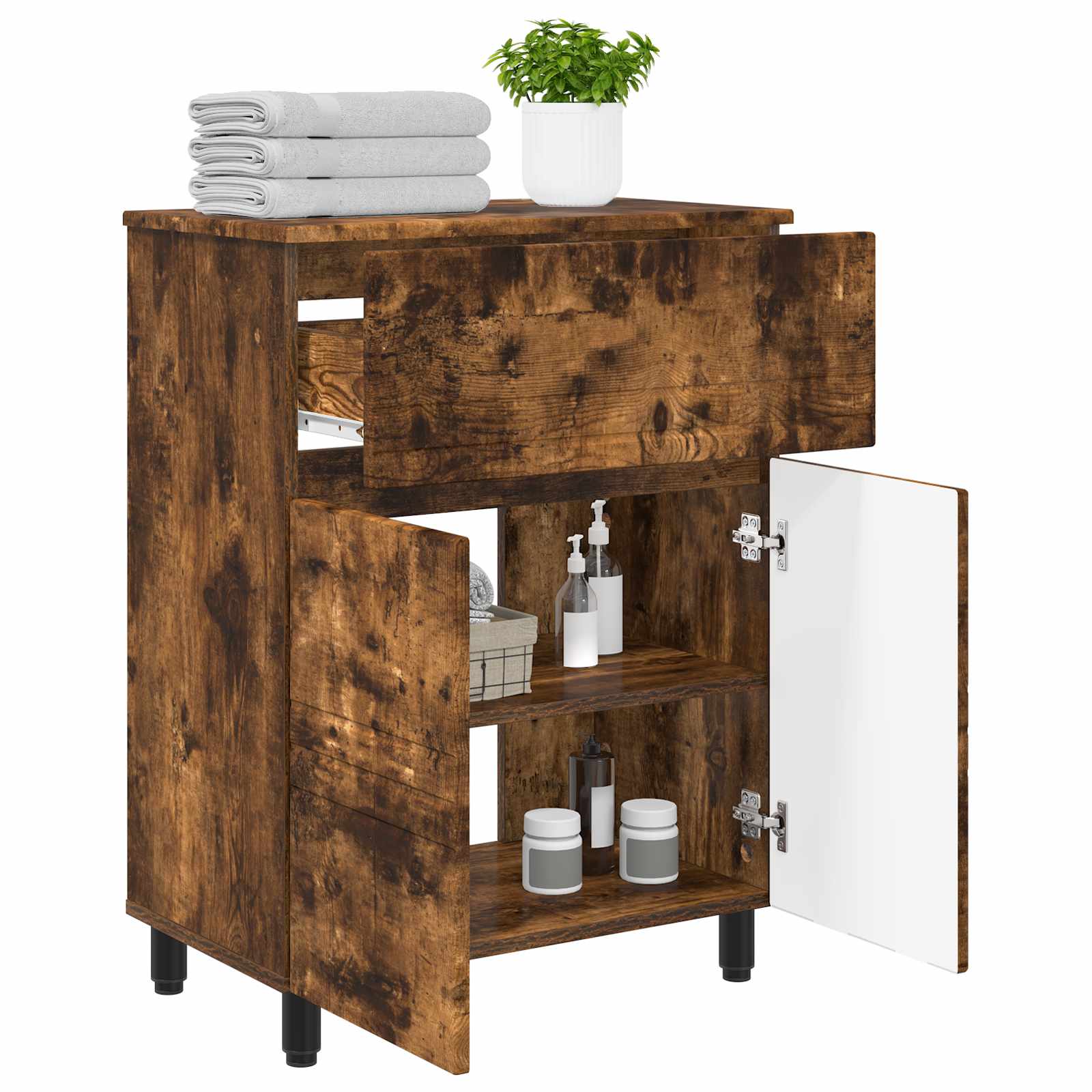 Badkamer Waskom Gerookt eiken 60 x 35 x 80 cm Bewerkt hout is nu te koop bij PeponiXL, paradijselijk wonen!