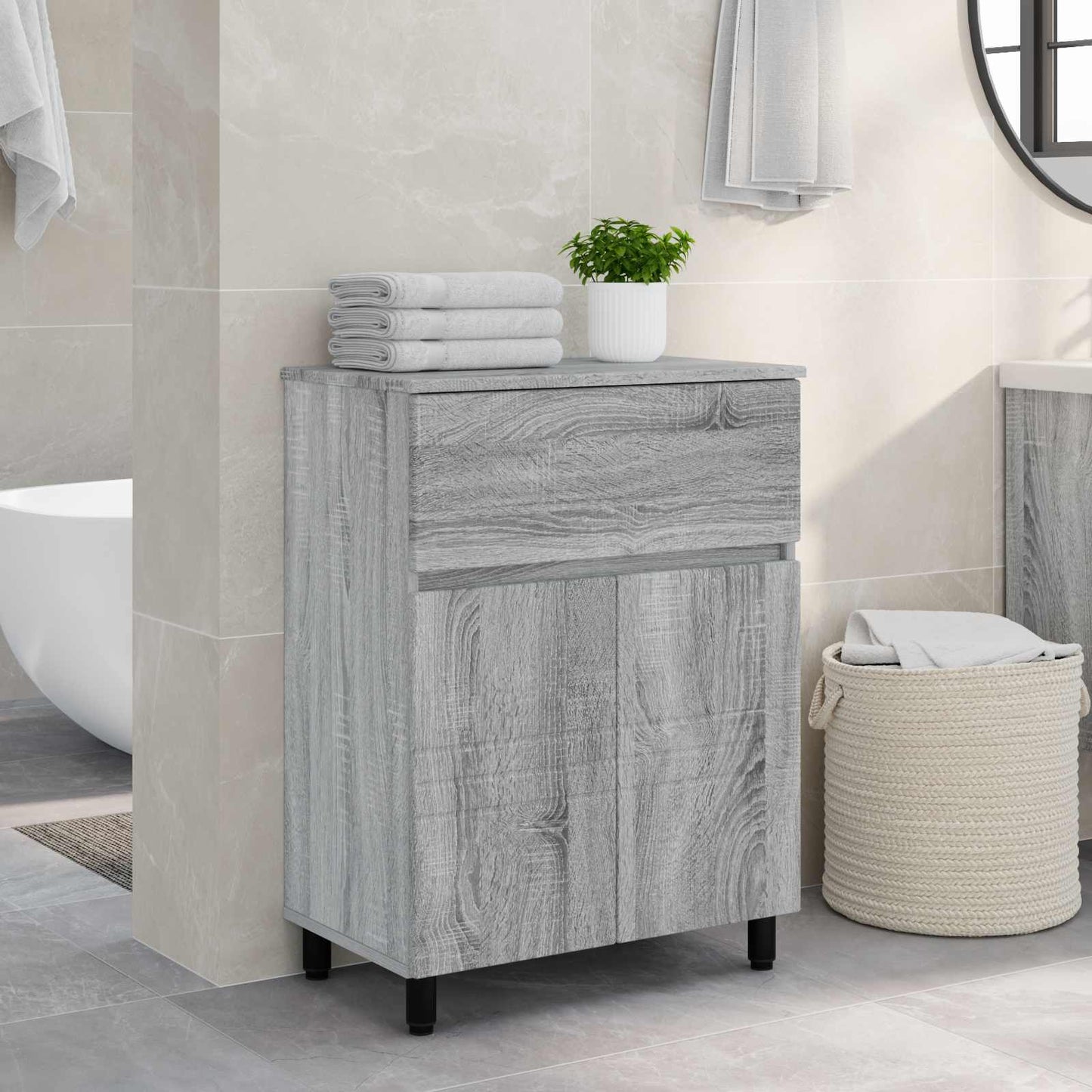 Badkamer Waskom Grijs Sonoma 60 x 35 x 80 cm Bewerkt hout is nu te koop bij PeponiXL, paradijselijk wonen!