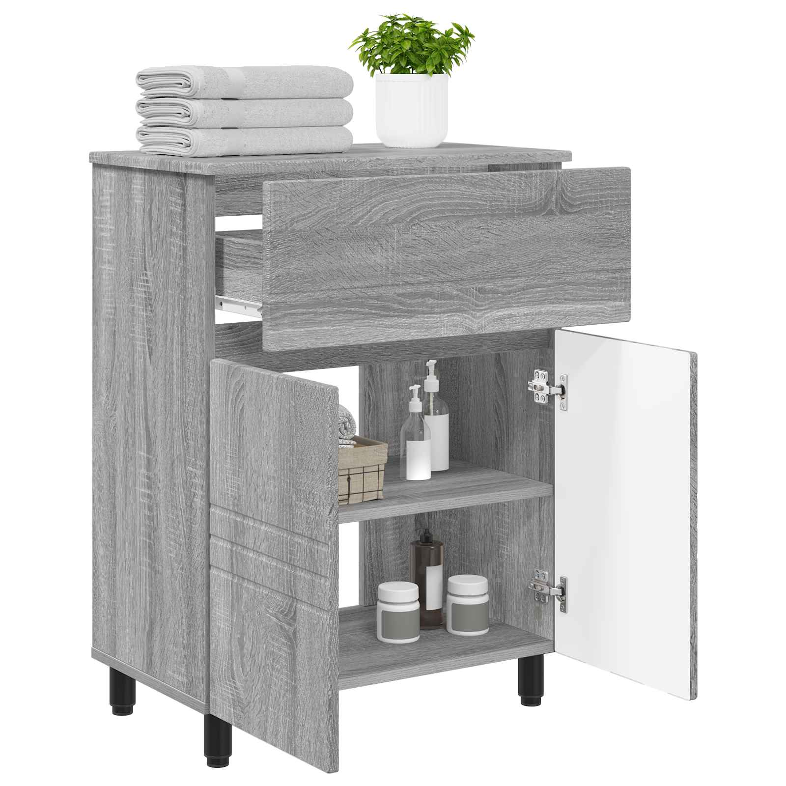 Badkamer Waskom Grijs Sonoma 60 x 35 x 80 cm Bewerkt hout is nu te koop bij PeponiXL, paradijselijk wonen!
