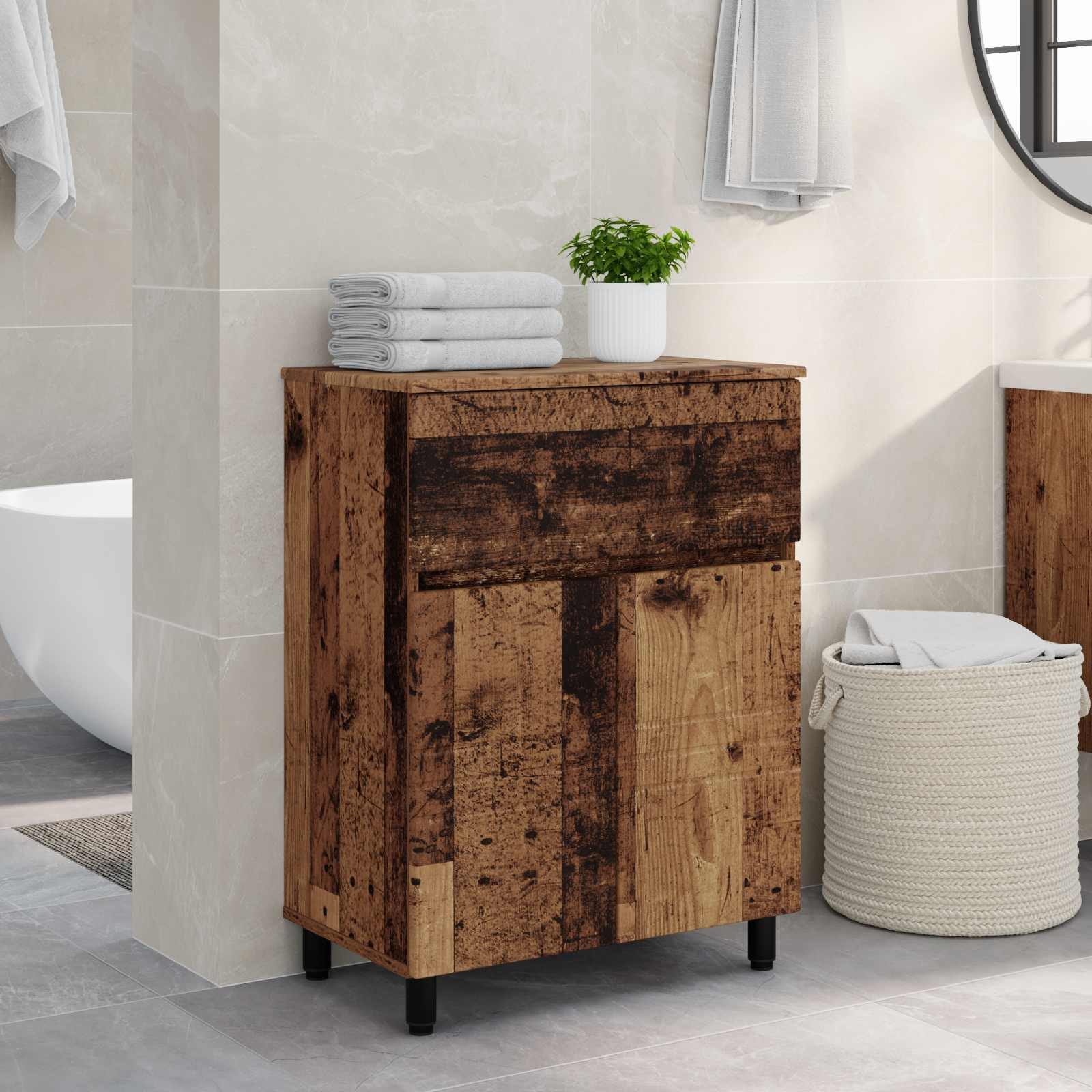 Badkamer Waskom Oud hout 60 x 35 x 80 cm Bewerkt hout is nu te koop bij PeponiXL, paradijselijk wonen!