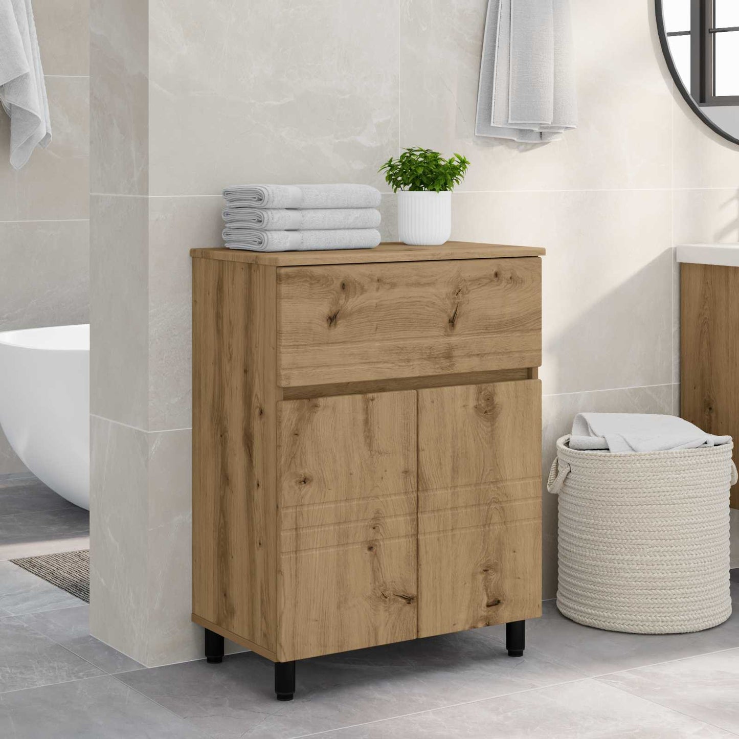 Badkamer Waskom Artisanaal eiken 60 x 35 x 80 cm Bewerkt hout is nu te koop bij PeponiXL, paradijselijk wonen!