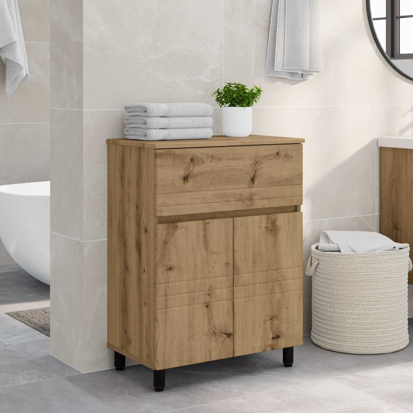 Badkamer Waskom Artisanaal eiken 60 x 35 x 80 cm Bewerkt hout is nu te koop bij PeponiXL, paradijselijk wonen!