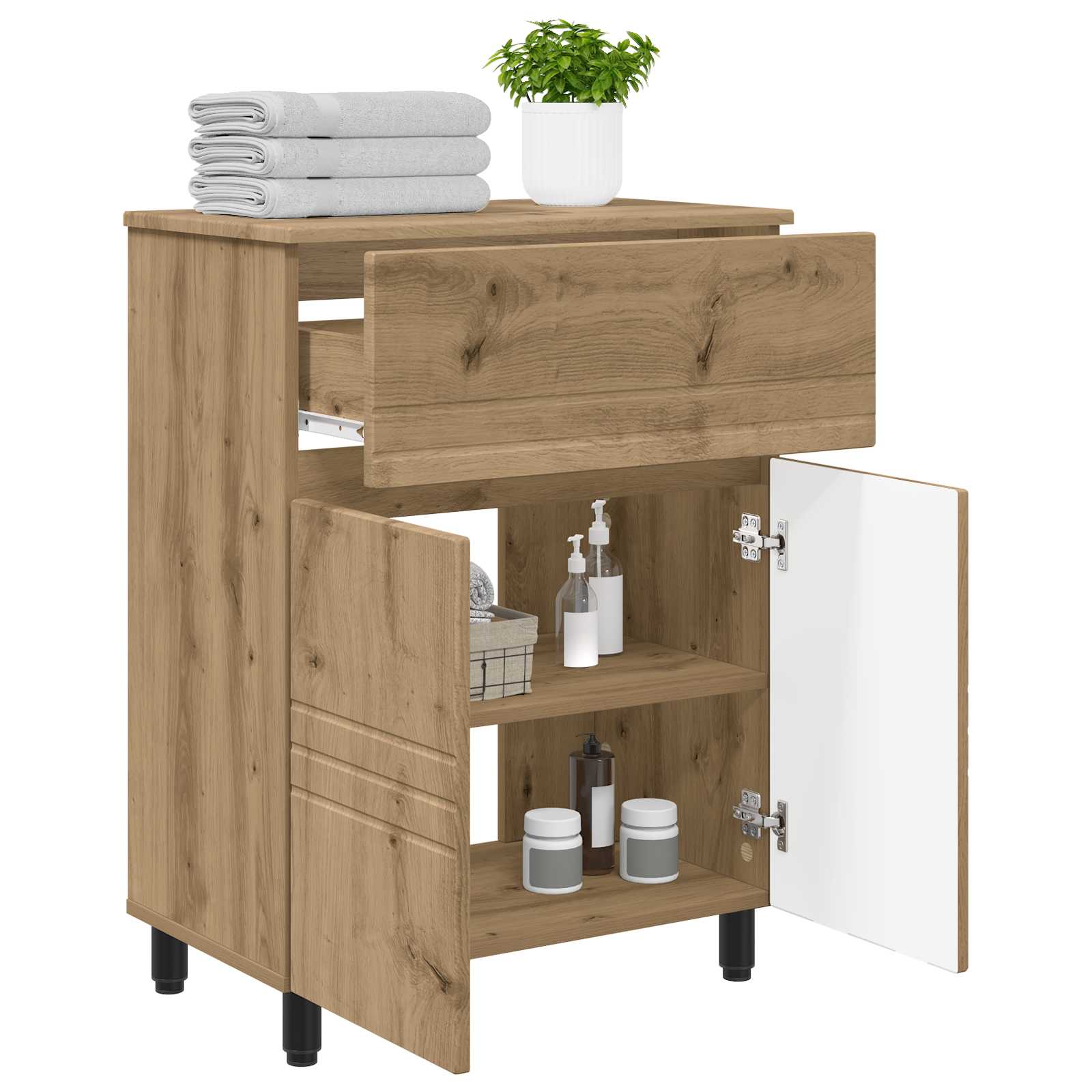 Badkamer Waskom Artisanaal eiken 60 x 35 x 80 cm Bewerkt hout is nu te koop bij PeponiXL, paradijselijk wonen!