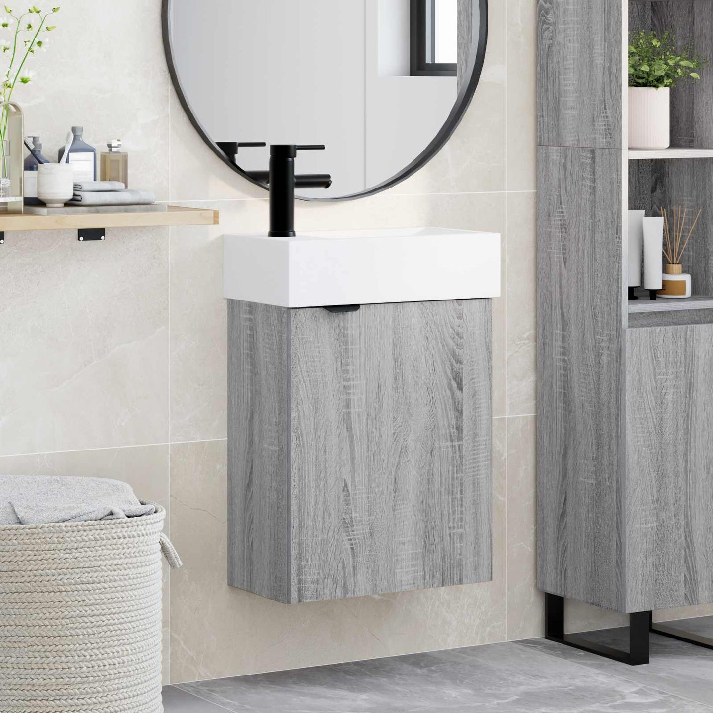 Badkamermeubel met kraan Grijs Sonoma 45,5 x 22,5 x 84 cm is nu te koop bij PeponiXL, paradijselijk wonen!