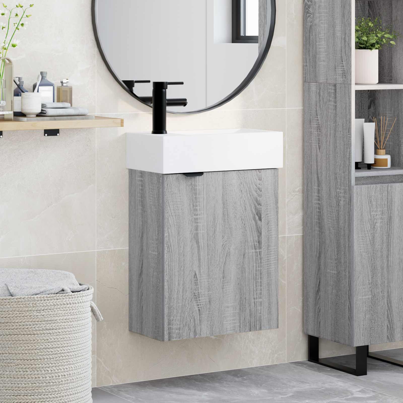 Badkamermeubel met kraan Grijs Sonoma 45,5 x 22,5 x 84 cm is nu te koop bij PeponiXL, paradijselijk wonen!
