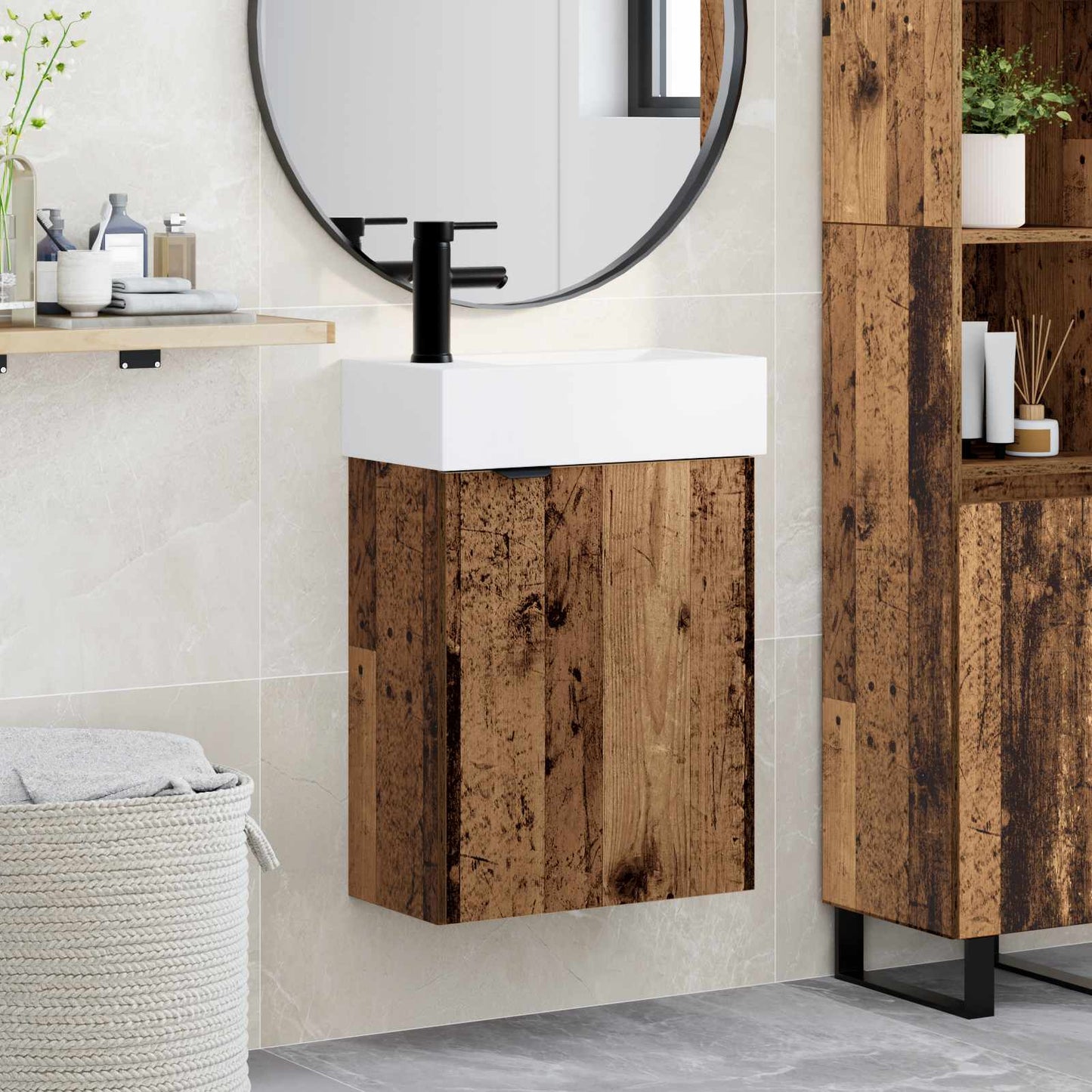 Badkamermeubel met kraan Oud hout 45,5 x 22,5 x 84 cm is nu te koop bij PeponiXL, paradijselijk wonen!