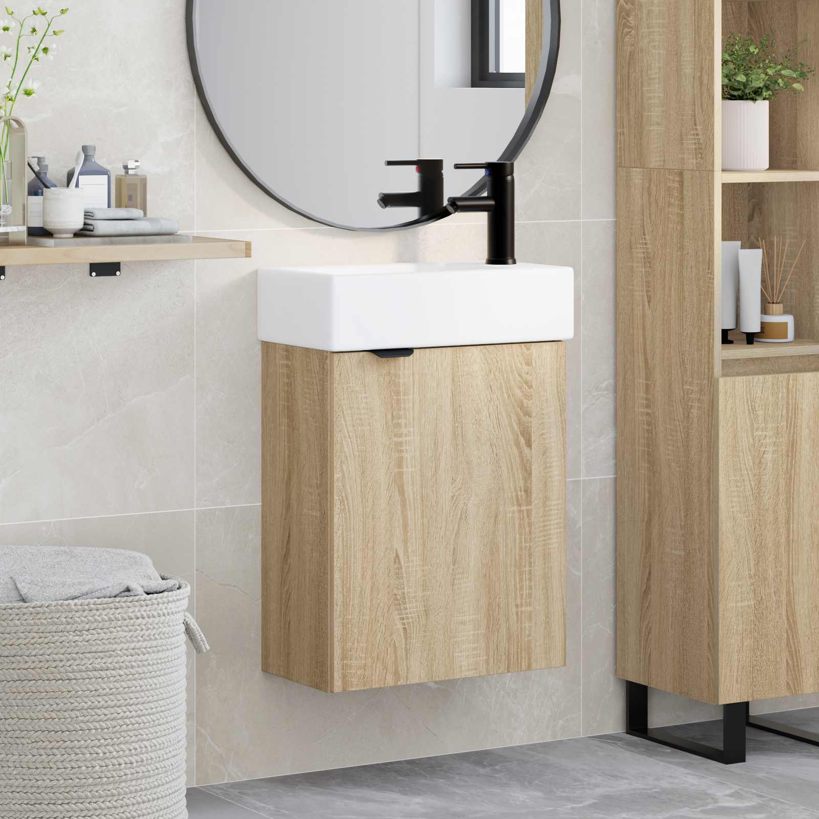 Badkamermeubel met kraan Sonoma Eiken 45,5 x 22,5 x 84 cm is nu te koop bij PeponiXL, paradijselijk wonen!
