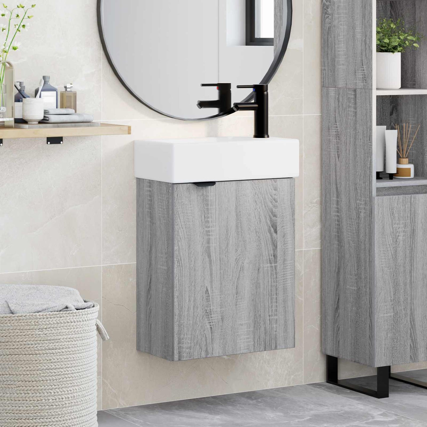 Badkamermeubel met kraan Grijs Sonoma 45,5 x 22,5 x 84 cm is nu te koop bij PeponiXL, paradijselijk wonen!
