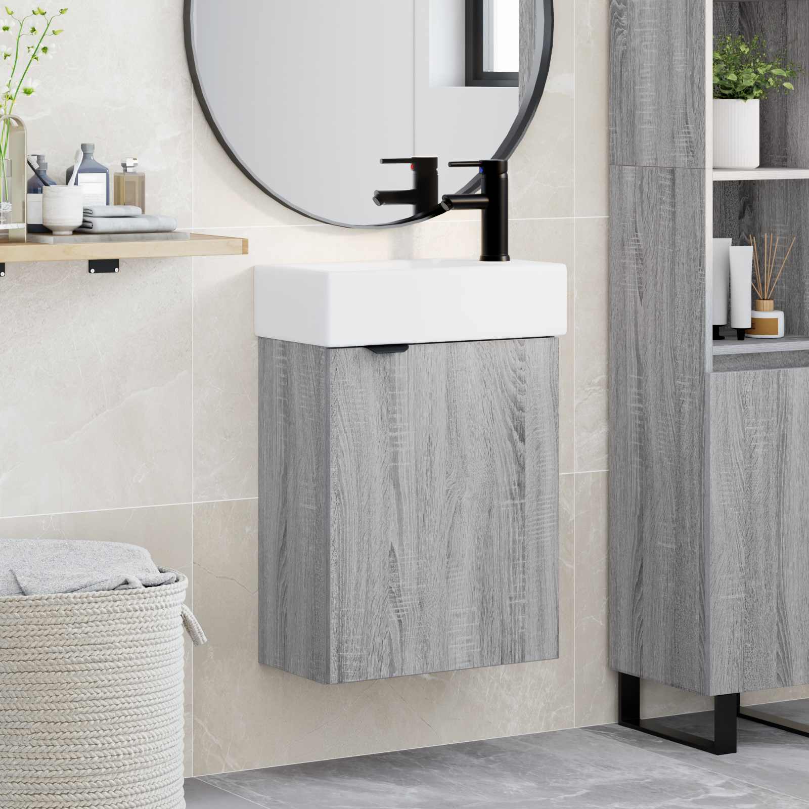 Badkamermeubel met kraan Grijs Sonoma 45,5 x 22,5 x 84 cm is nu te koop bij PeponiXL, paradijselijk wonen!
