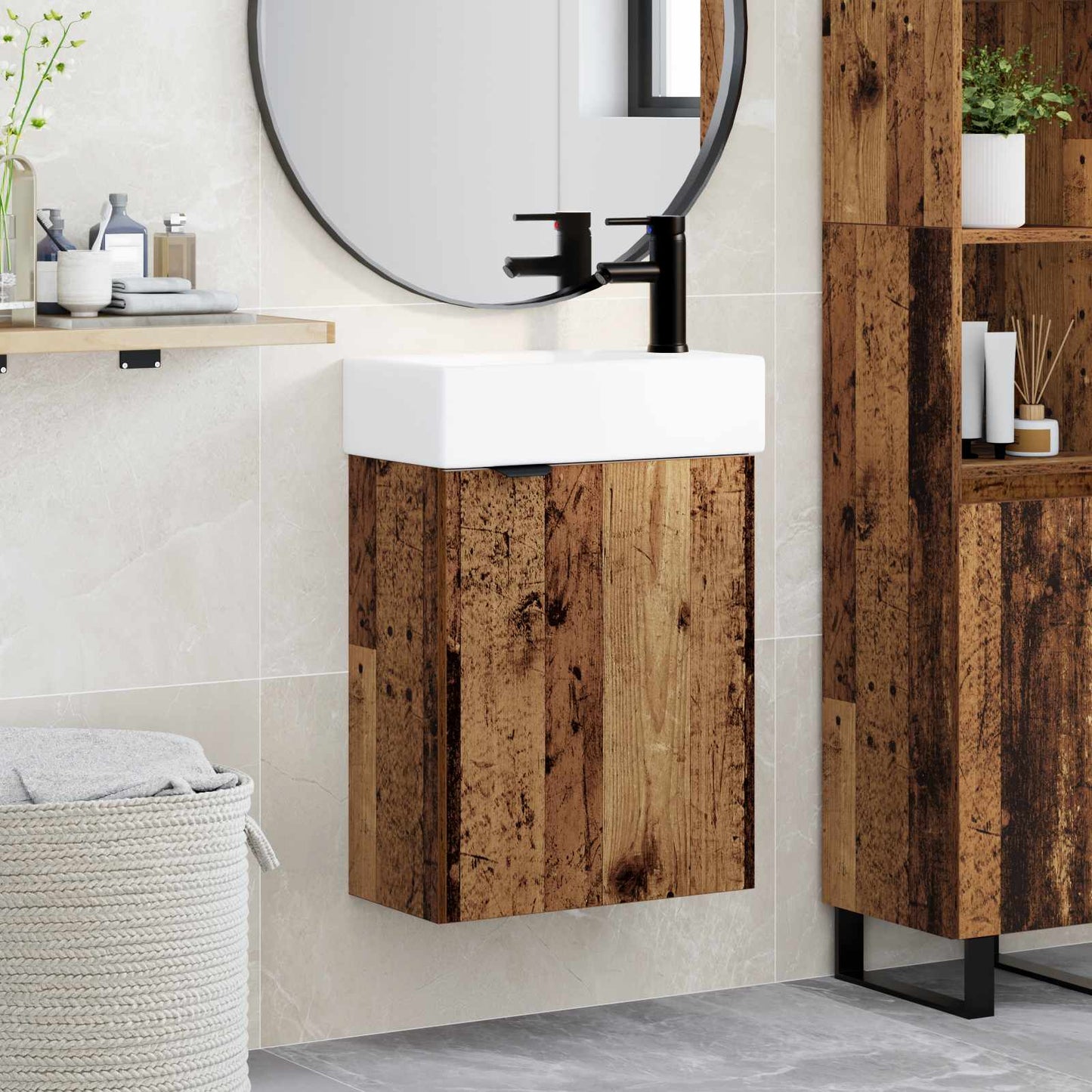 Badkamermeubel met kraan Oud hout 45,5 x 22,5 x 84 cm is nu te koop bij PeponiXL, paradijselijk wonen!