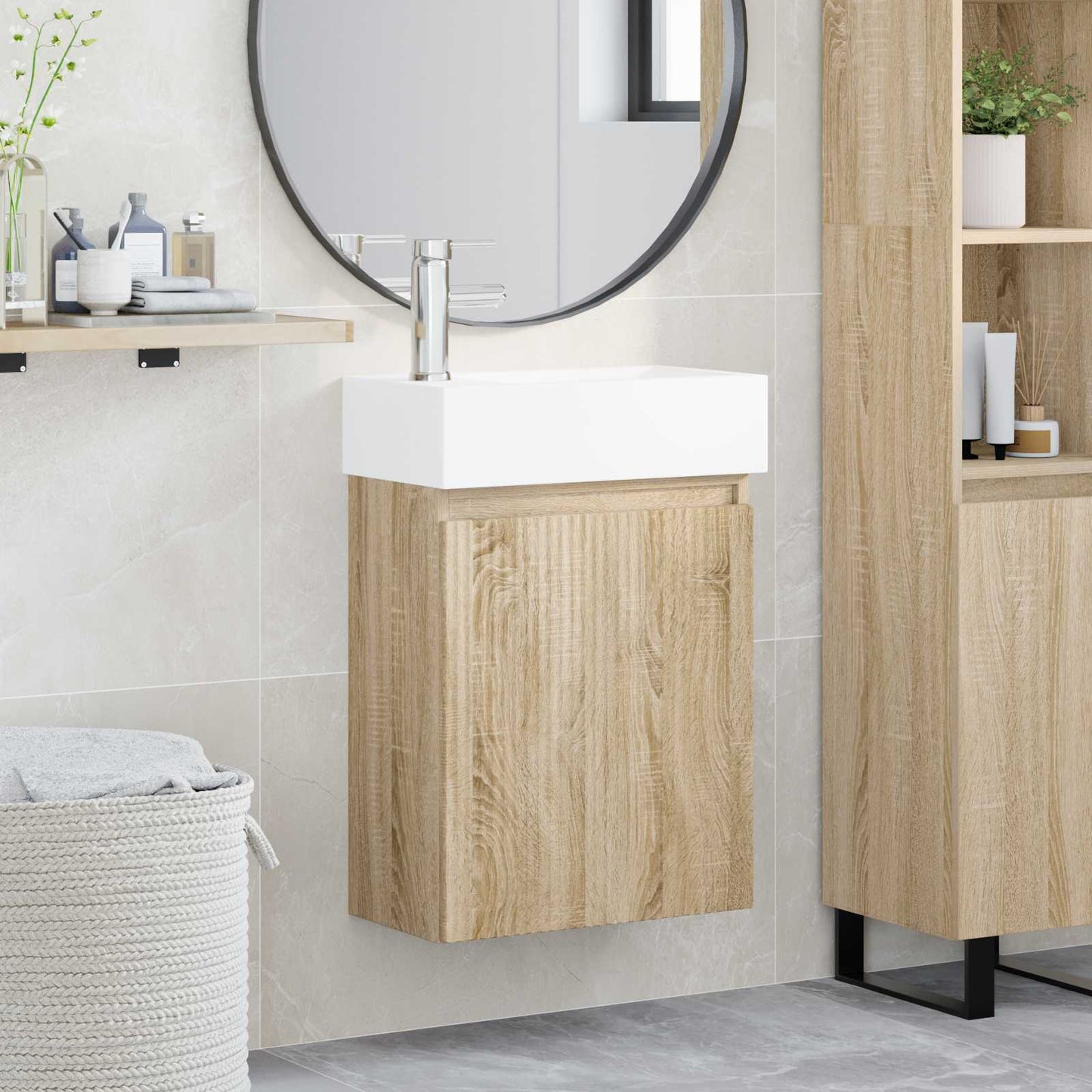 Badkamermeubel met kraan Sonoma Eiken 45,5 x 22,5 x 84 cm is nu te koop bij PeponiXL, paradijselijk wonen!