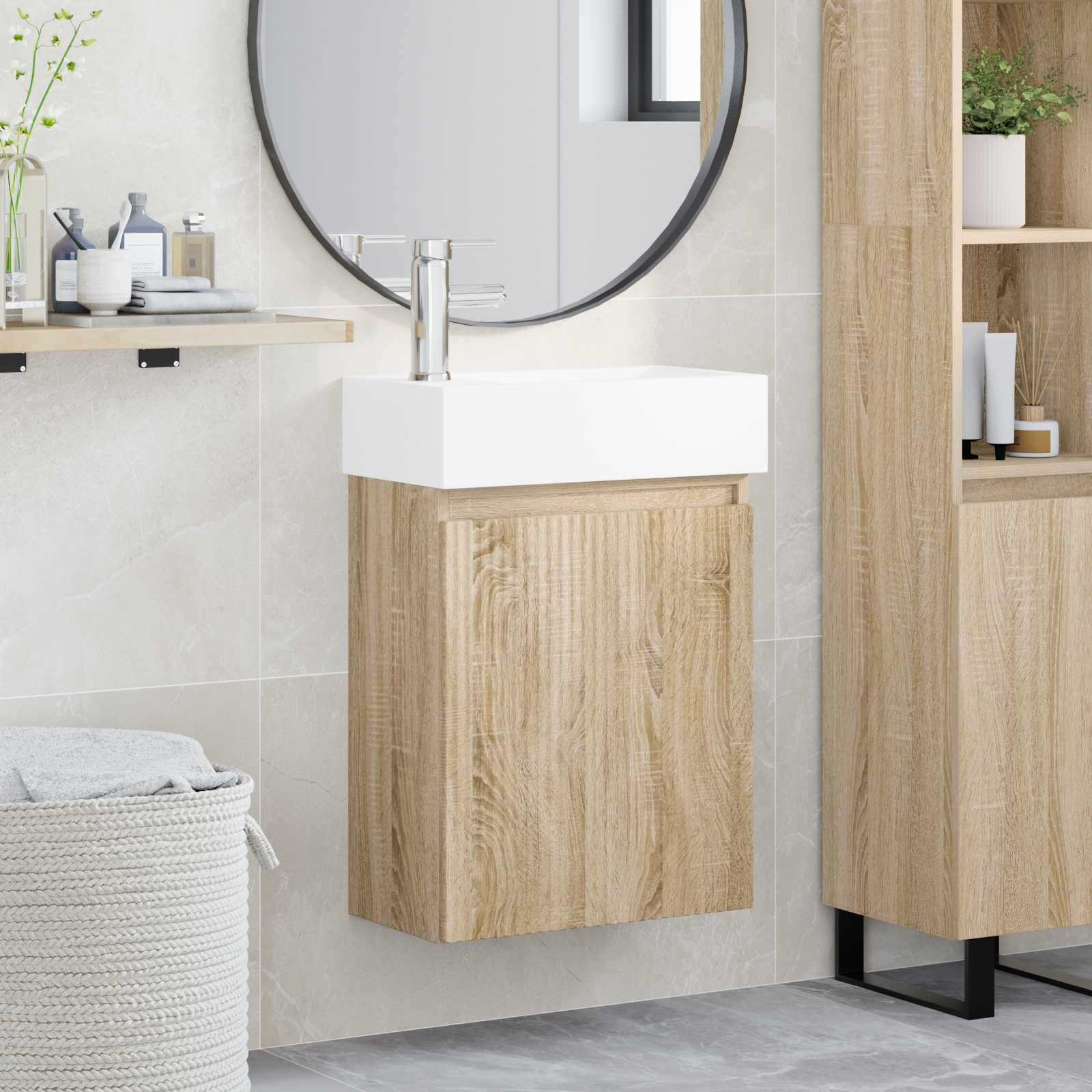 Badkamermeubel met kraan Sonoma Eiken 45,5 x 22,5 x 84 cm is nu te koop bij PeponiXL, paradijselijk wonen!