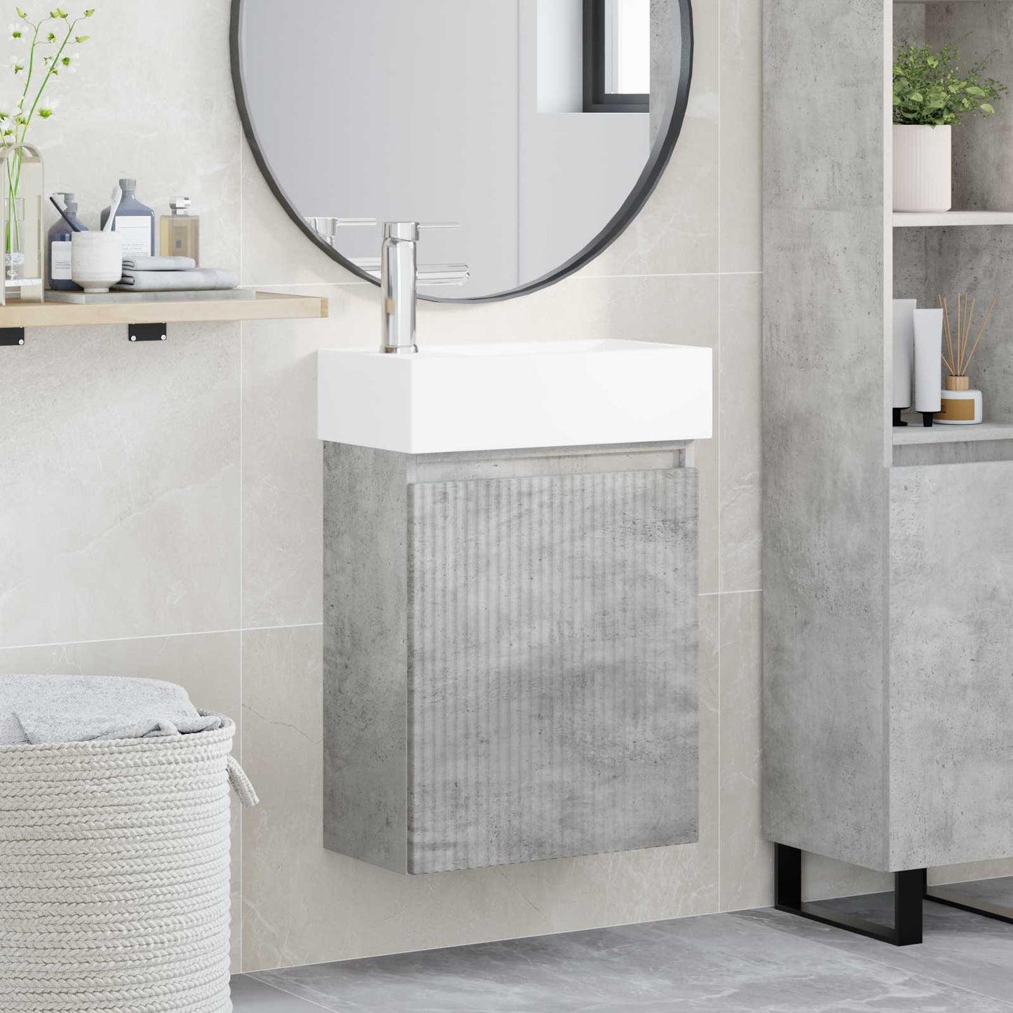 Badkamermeubel met kraan Betongrijs 45,5 x 22,5 x 84 cm is nu te koop bij PeponiXL, paradijselijk wonen!