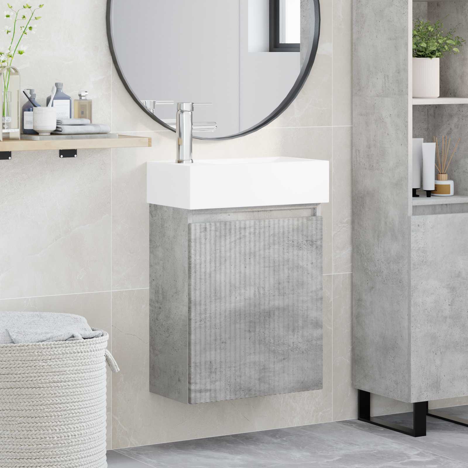 Badkamermeubel met kraan Betongrijs 45,5 x 22,5 x 84 cm is nu te koop bij PeponiXL, paradijselijk wonen!