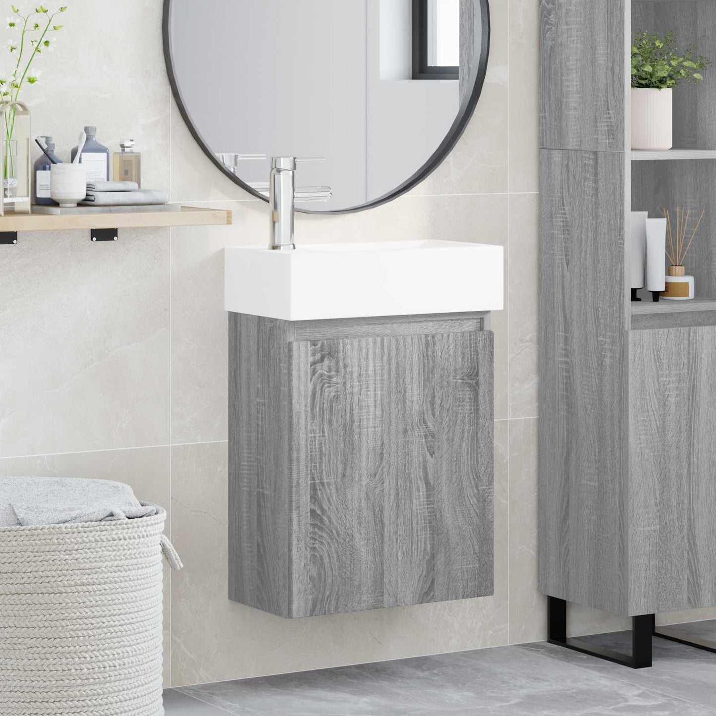 Badkamermeubel met kraan Grijs Sonoma 45,5 x 22,5 x 84 cm is nu te koop bij PeponiXL, paradijselijk wonen!